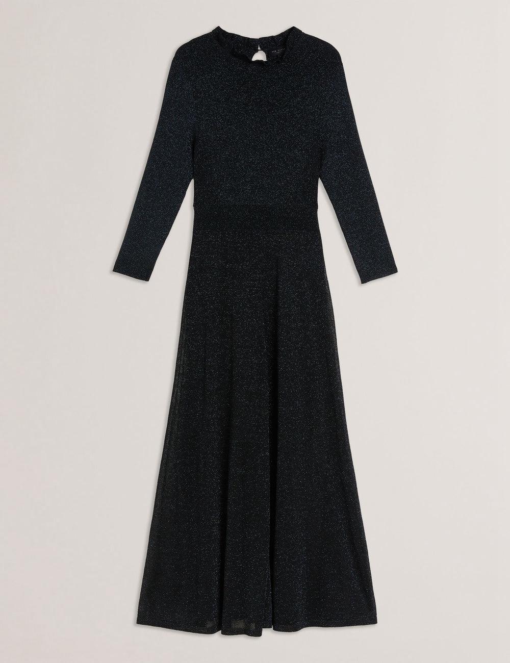 Black-Teal Women Ted Baker KANNIE - Metallic Knit Flowy Midi Dresses | SA  HFE-835460