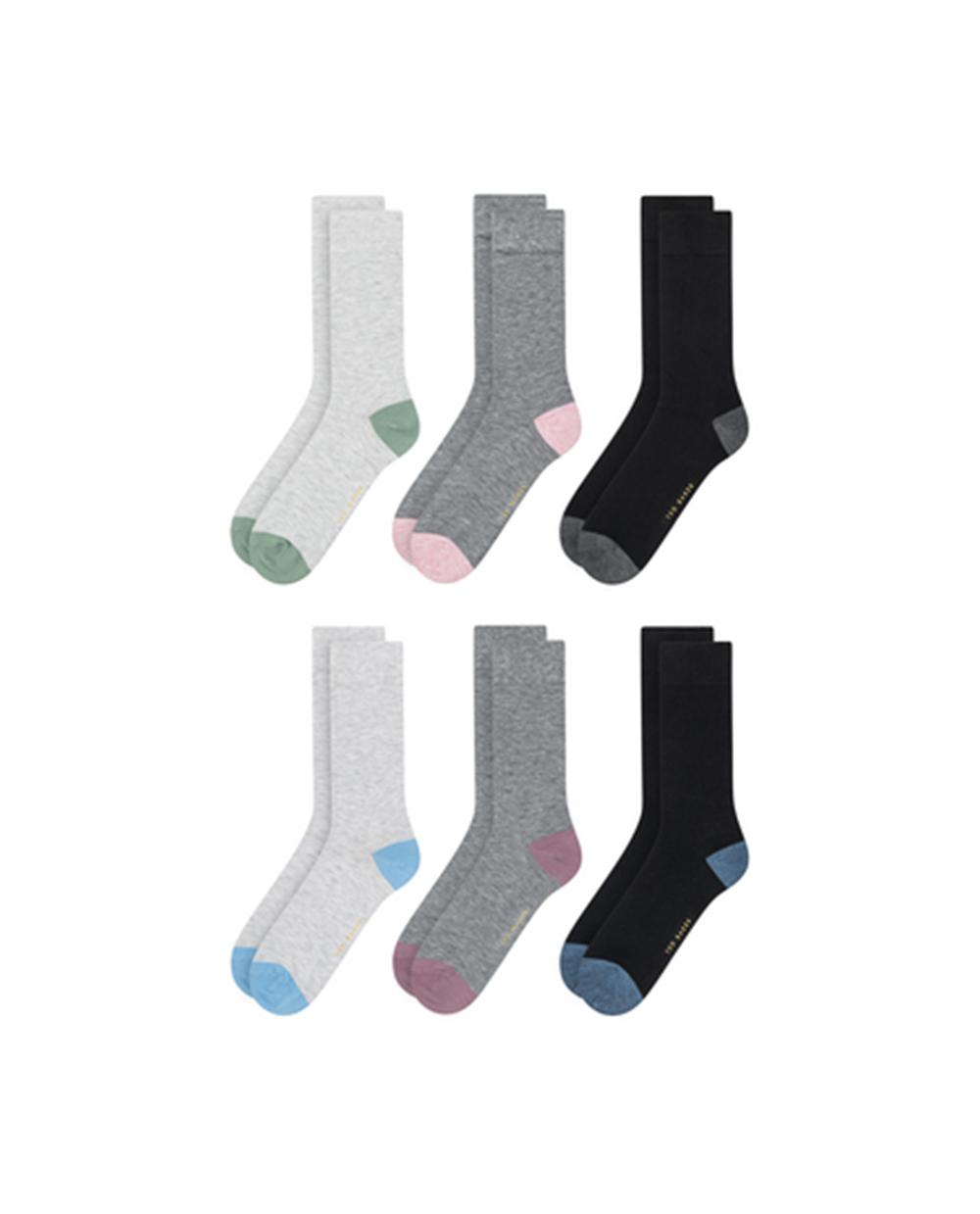 Black Men Ted Baker 6 Pack Contrast Heel Toe Crew Socks | SA  FXQ-086493