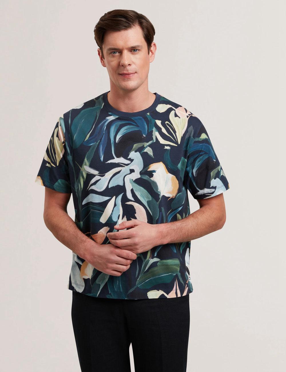 Black Men Ted Baker ALMOI - Floral Print Pure Cotton T-Shirts | SA  BLO-103596
