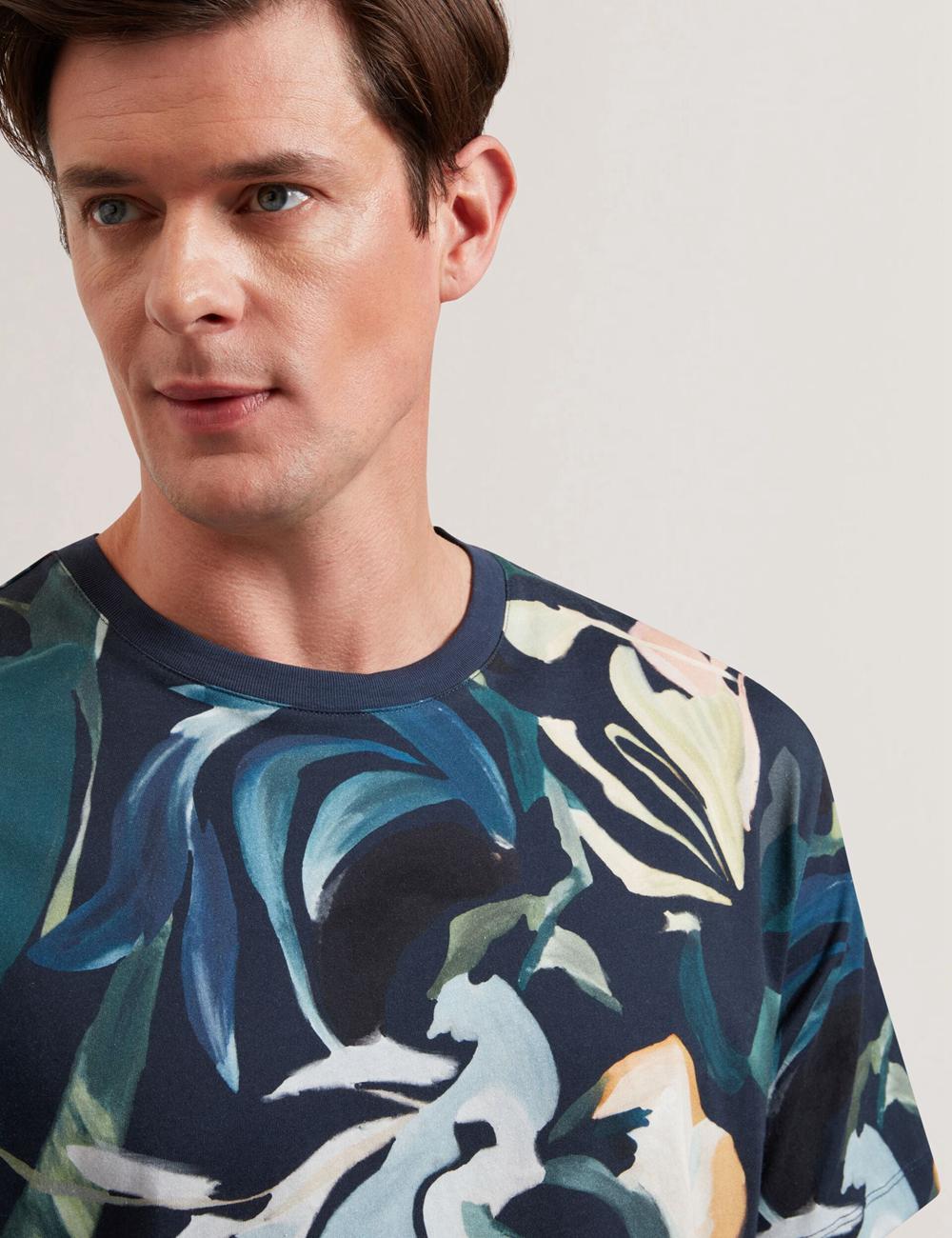 Black Men Ted Baker ALMOI - Floral Print Pure Cotton T-Shirts | SA  BLO-103596
