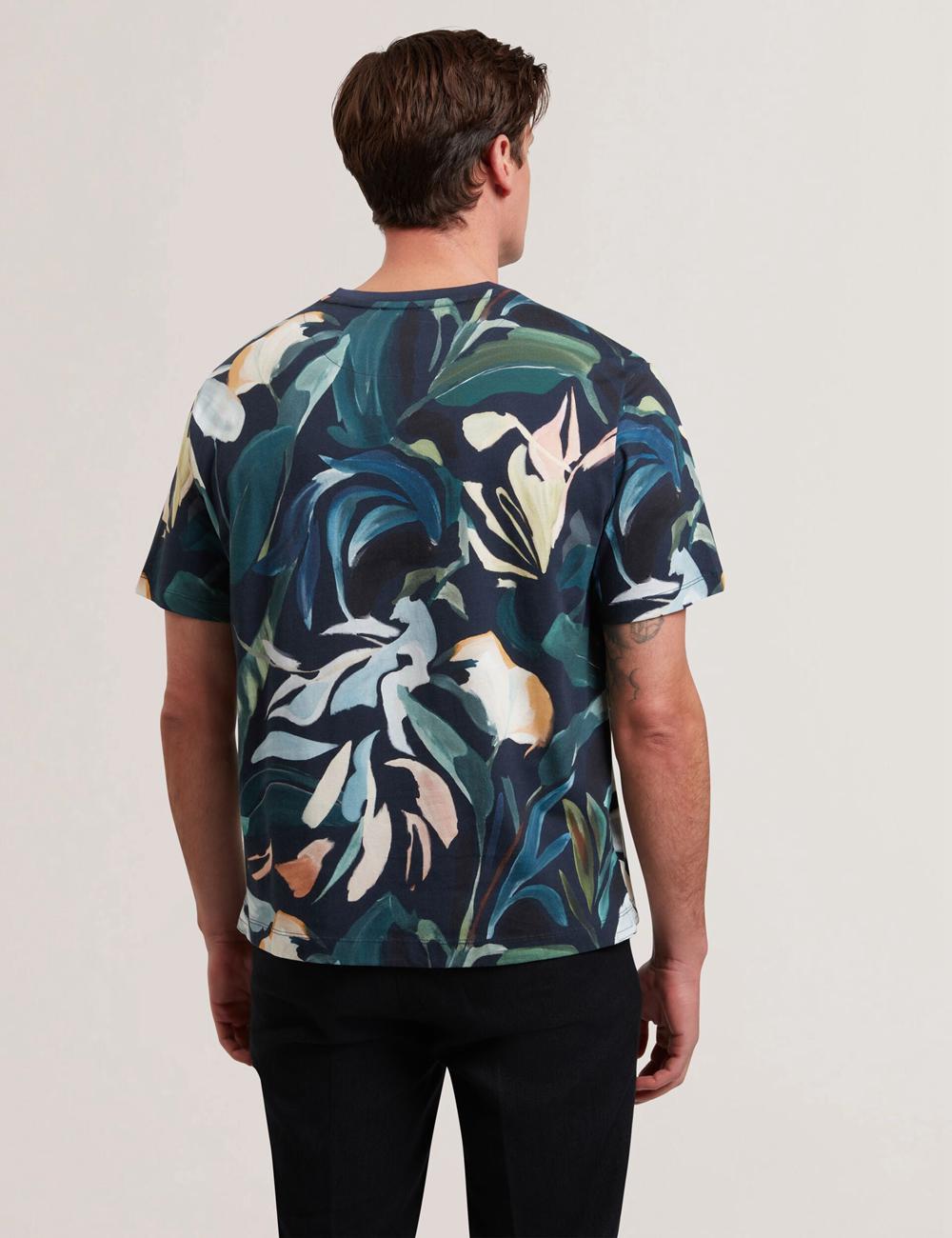 Black Men Ted Baker ALMOI - Floral Print Pure Cotton T-Shirts | SA  BLO-103596