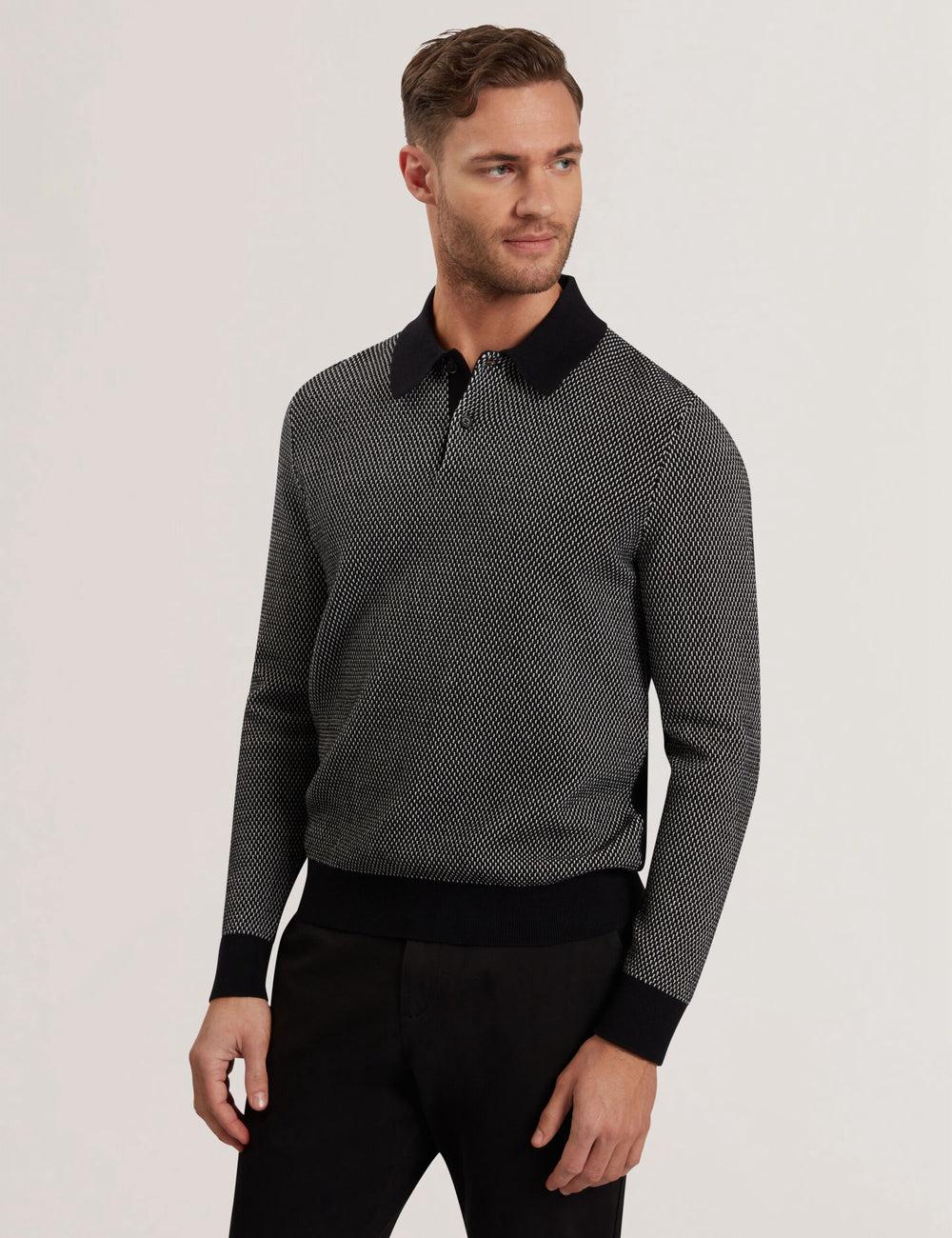 Black Men Ted Baker ARDO - Textured Knit Long Sleeve Polos Shirts | SA  BXH-540978