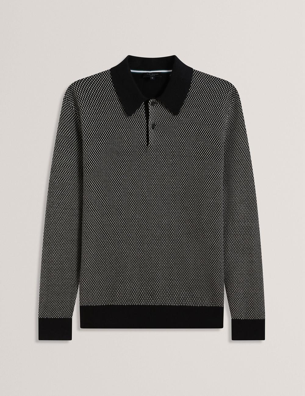 Black Men Ted Baker ARDO - Textured Knit Long Sleeve Polos Shirts | SA  BXH-540978