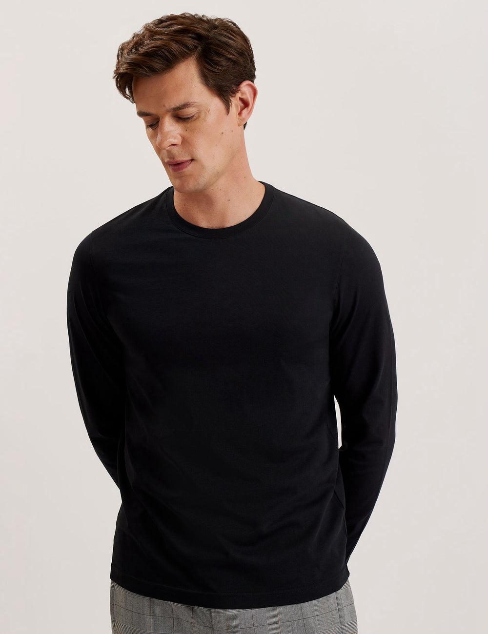 Black Men Ted Baker BEXLI - Regular Fit Long Sleeve Cotton T-Shirts | SA  AYX-165048