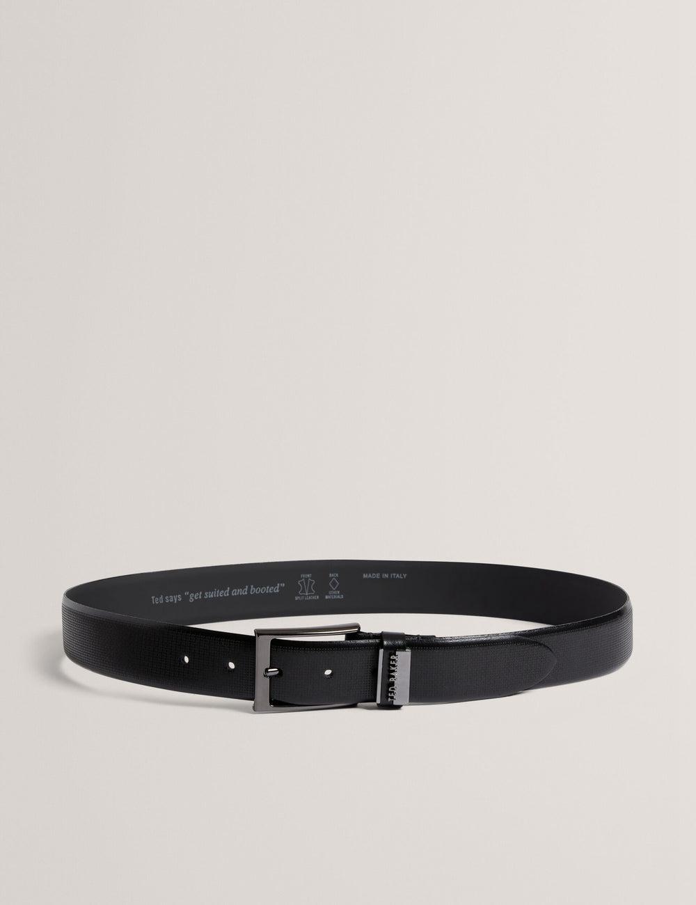 Black Men Ted Baker DAWSONS - Textured T Pattern Leather Belts | SA  UPL-645329