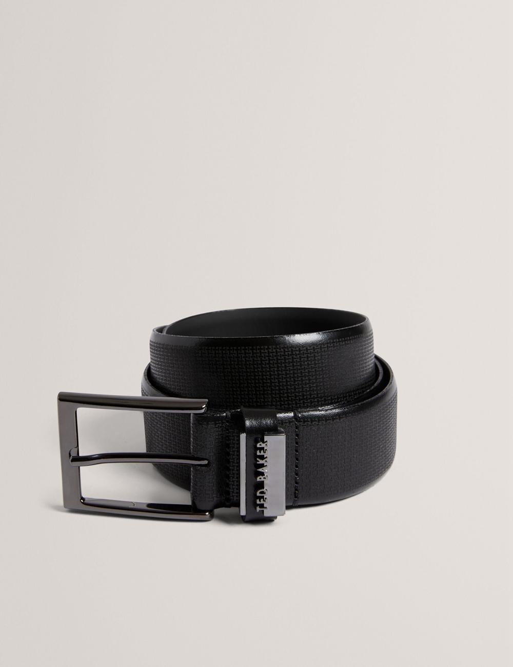Black Men Ted Baker DAWSONS - Textured T Pattern Leather Belts | SA  UPL-645329