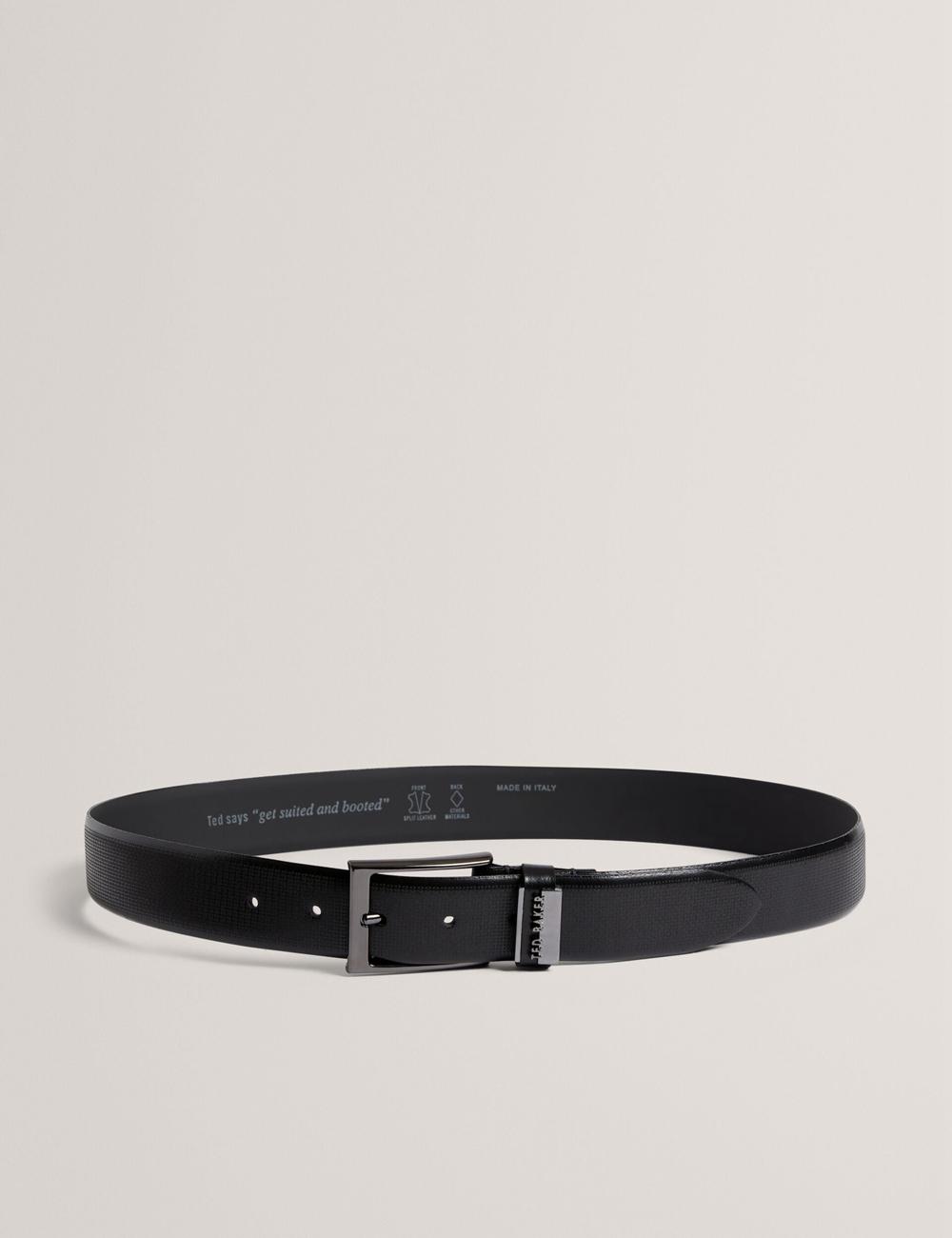 Black Men Ted Baker DAWSONS - Textured T Pattern Leather Belts | SA  UPL-645329