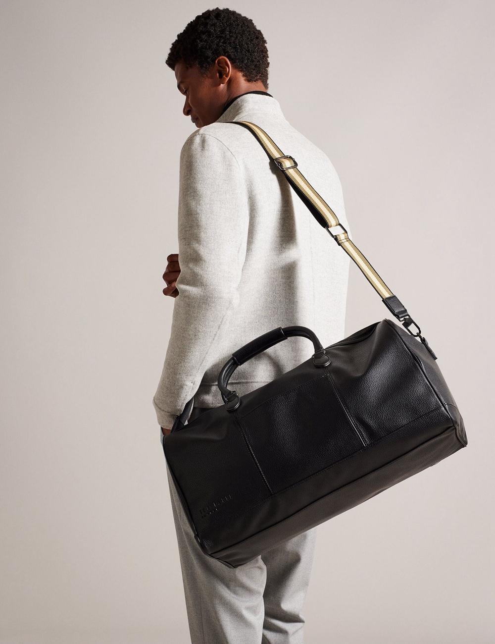Black Men Ted Baker KALVIN - Webbing Faux Leather Holdall Bags | SA  QYO-621843