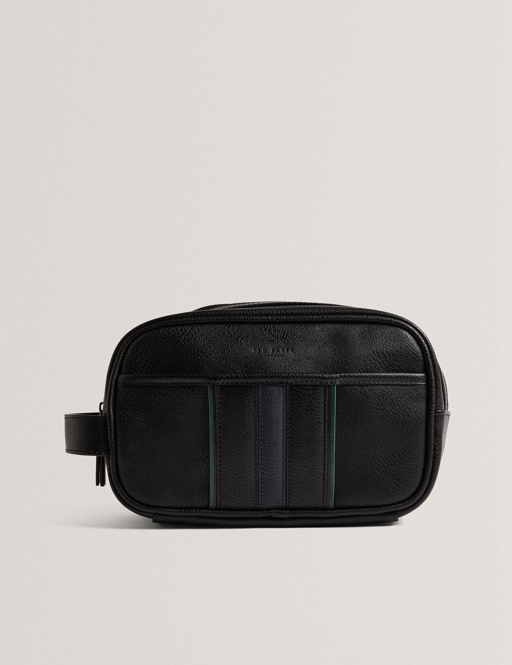 Black Men Ted Baker KEILAB - Faux Leather Striped Panel Wash Bags | SA  QLW-548263