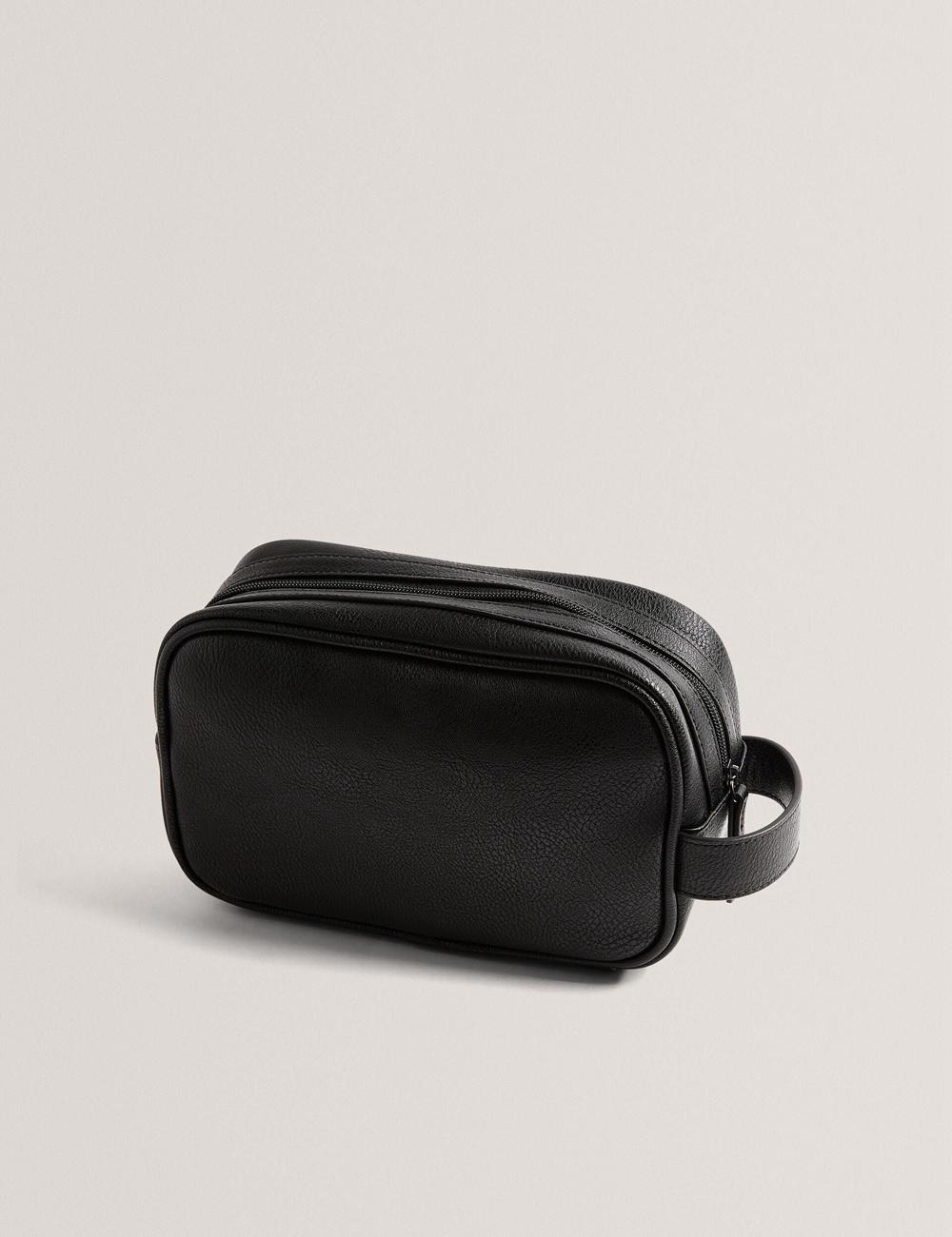 Black Men Ted Baker KEILAB - Faux Leather Striped Panel Wash Bags | SA  QLW-548263