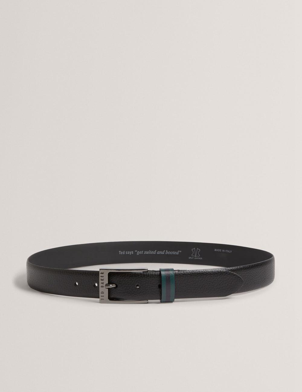 Black Men Ted Baker KENDON - Grained Leather With Striped Loop Belts | SA  IVY-482560