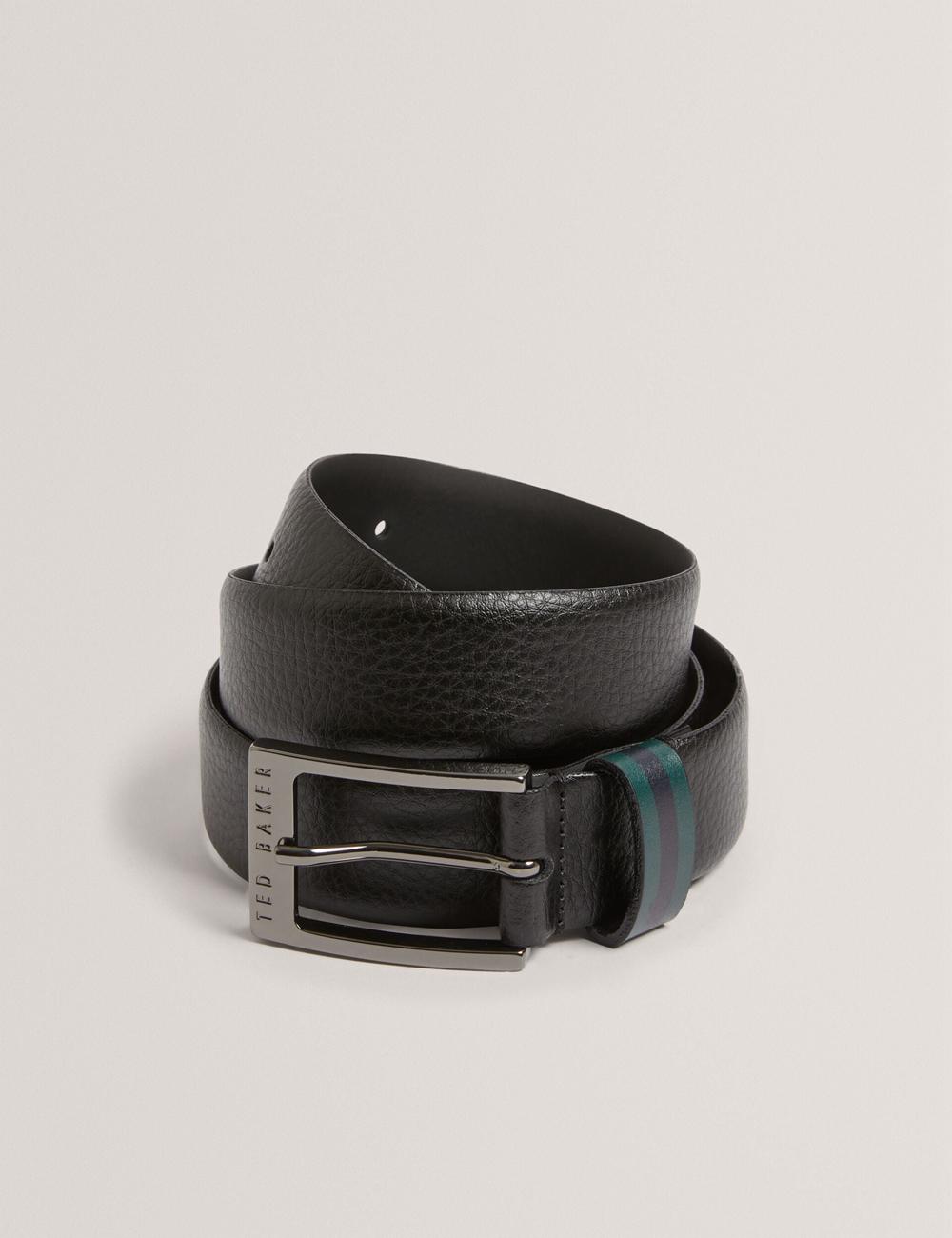 Black Men Ted Baker KENDON - Grained Leather With Striped Loop Belts | SA  IVY-482560