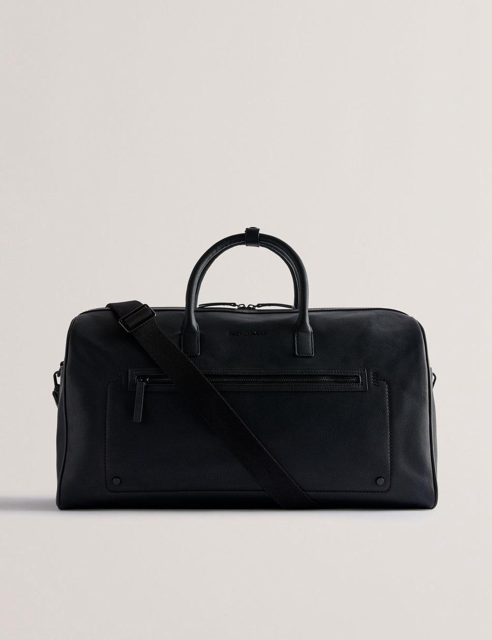 Black Men Ted Baker LANDERS - Textured Leather Zip Pocket Holdall Bags | SA  OYK-629850