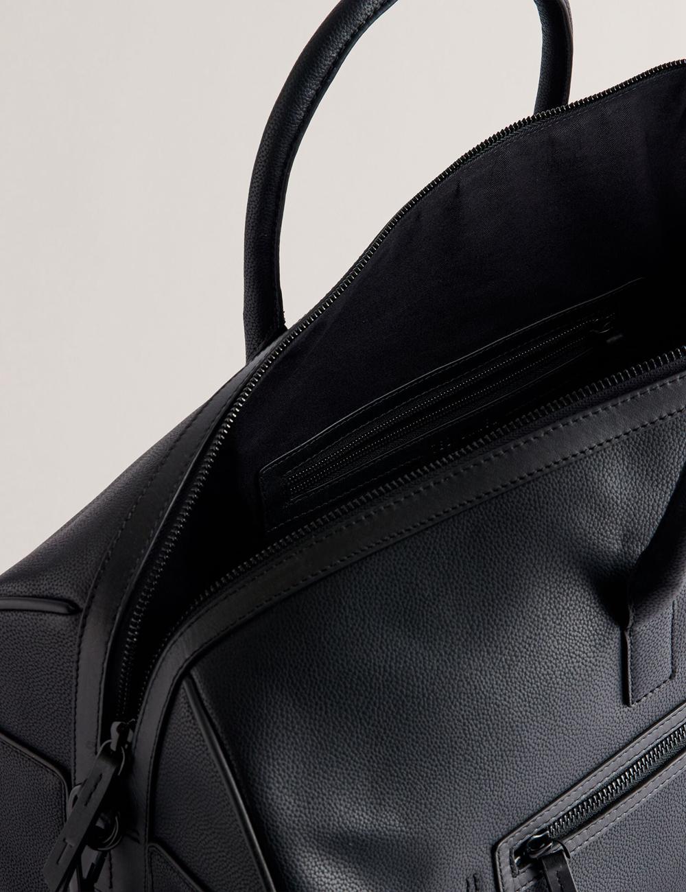 Black Men Ted Baker LANDERS - Textured Leather Zip Pocket Holdall Bags | SA  OYK-629850