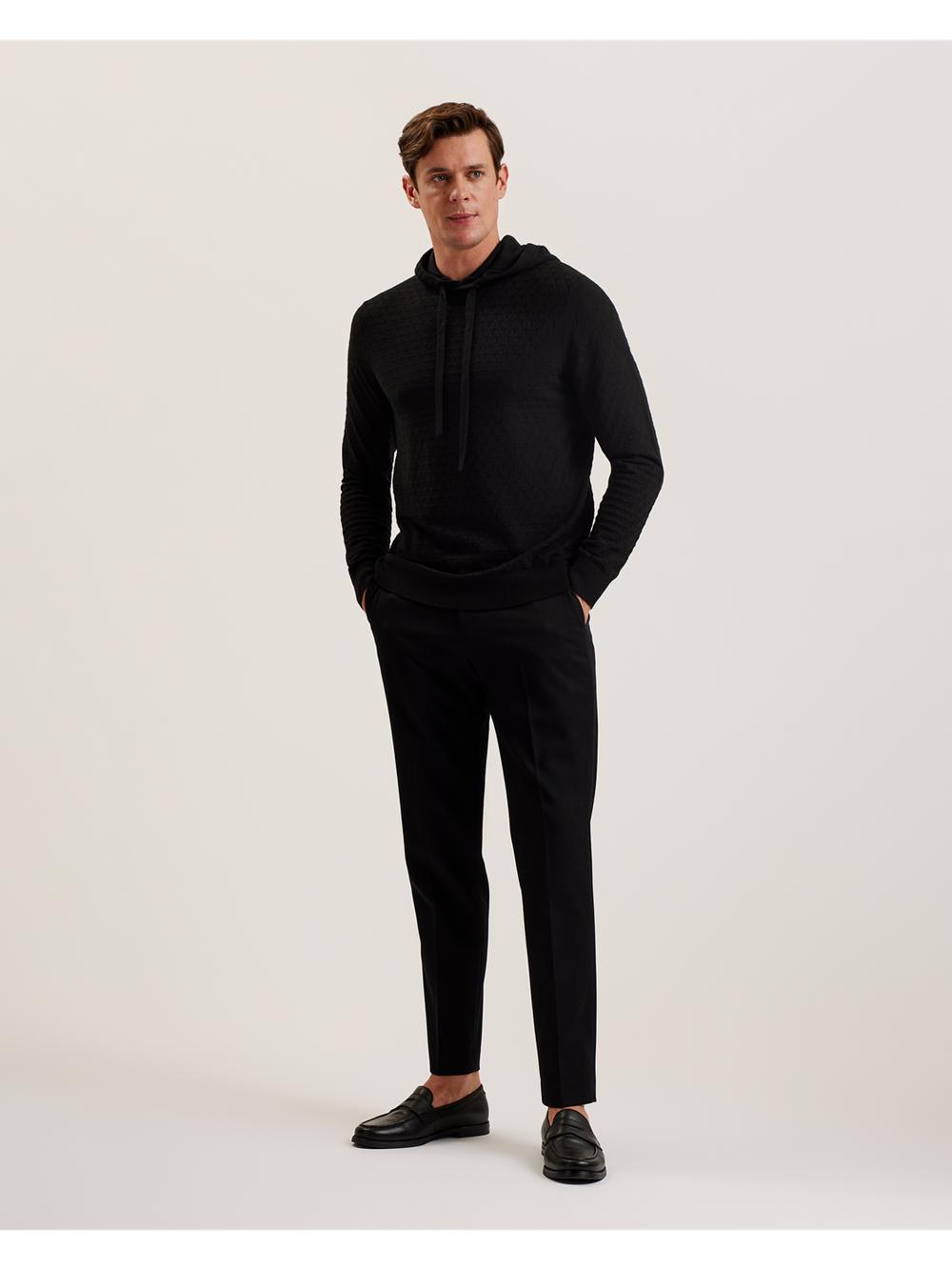 Black Men Ted Baker LOULAR - Textured T Knit Wool Blend Hoodies | SA  NLX-051687