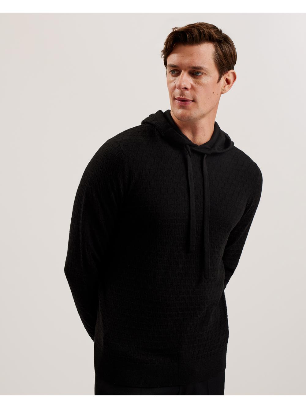 Black Men Ted Baker LOULAR - Textured T Knit Wool Blend Hoodies | SA  NLX-051687