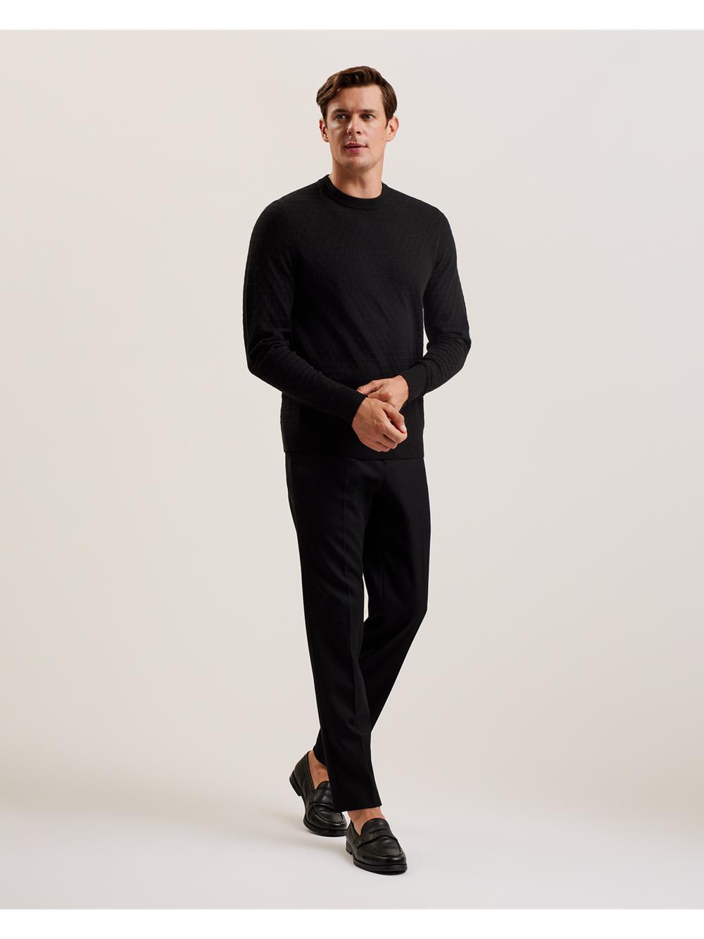 Black Men Ted Baker LOUNG - Textured T Knit Crew Neck Jumpers | SA  YWC-186935