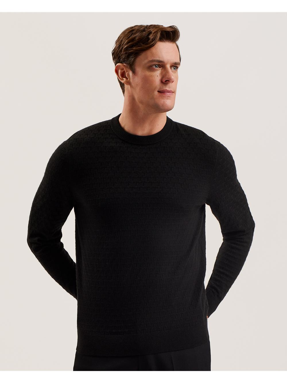 Black Men Ted Baker LOUNG - Textured T Knit Crew Neck Jumpers | SA  YWC-186935