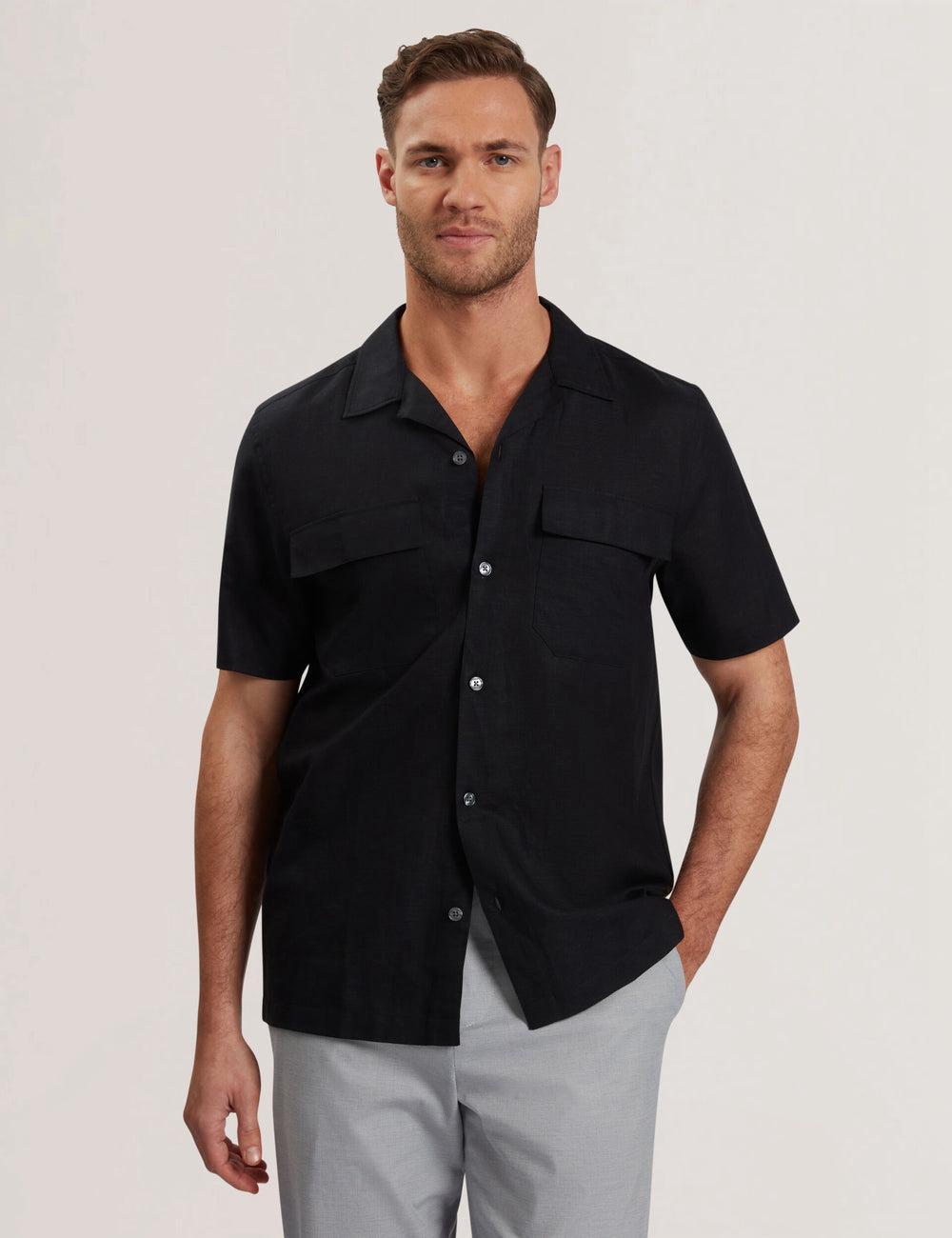 Black Men Ted Baker WHETHER - Short Sleeve Regular Fit Double Pocket Casual Shirts | SA  PHC-261743