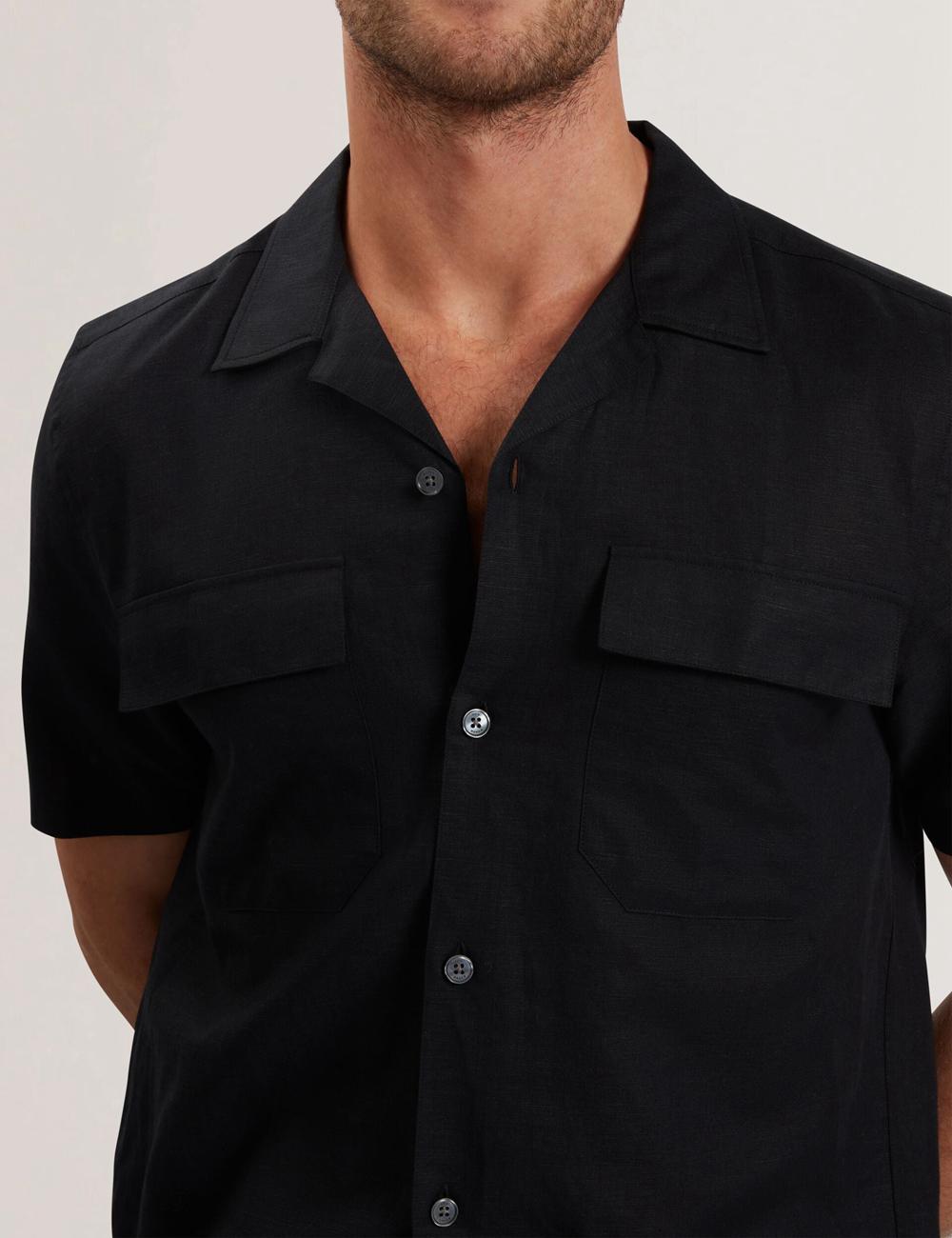 Black Men Ted Baker WHETHER - Short Sleeve Regular Fit Double Pocket Casual Shirts | SA  PHC-261743