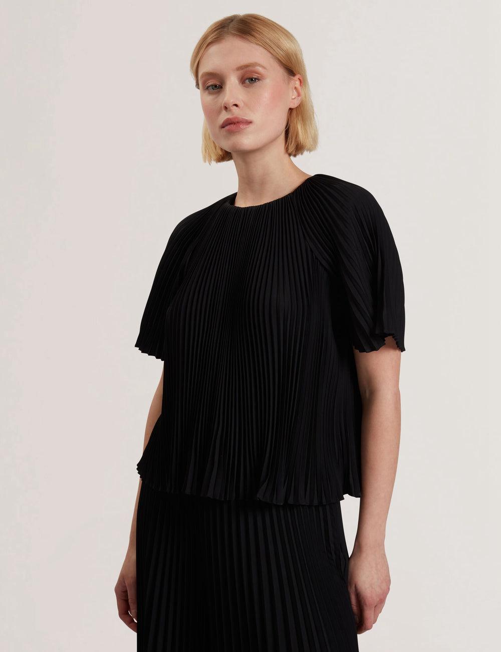 Black Women Ted Baker AGARA - Pleated Short Sleeve Woven Blouses | SA  VBF-203974