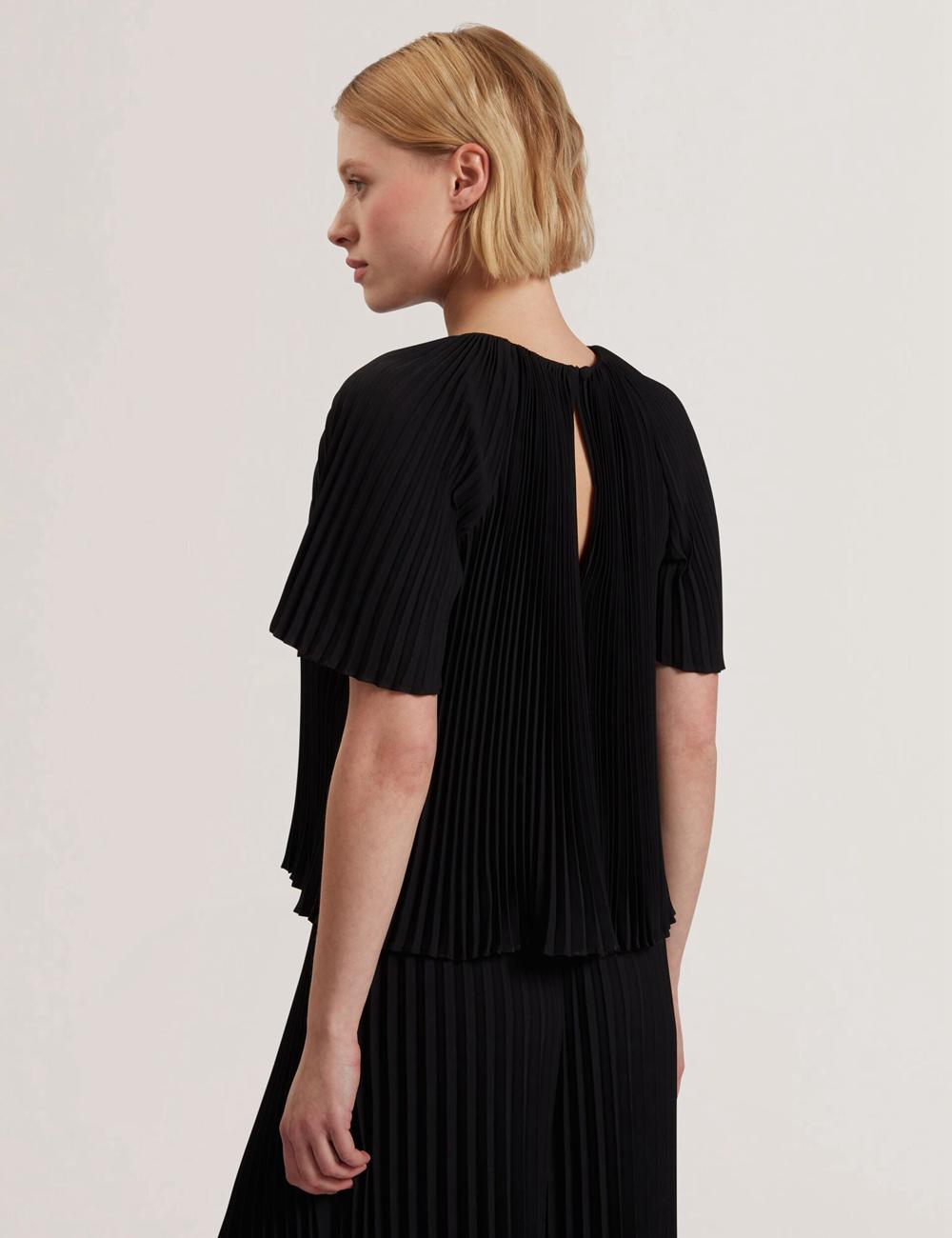 Black Women Ted Baker AGARA - Pleated Short Sleeve Woven Blouses | SA  VBF-203974