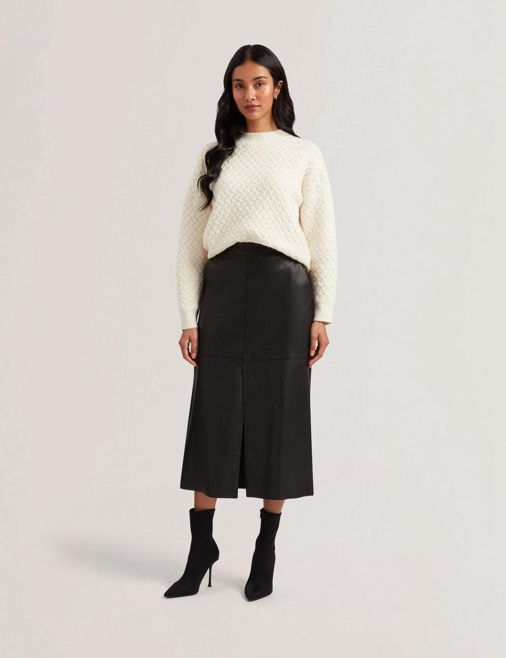Black Women Ted Baker AOTO - Leather Pencil With Seam Detail Midi Skirts | SA  PVC-601239