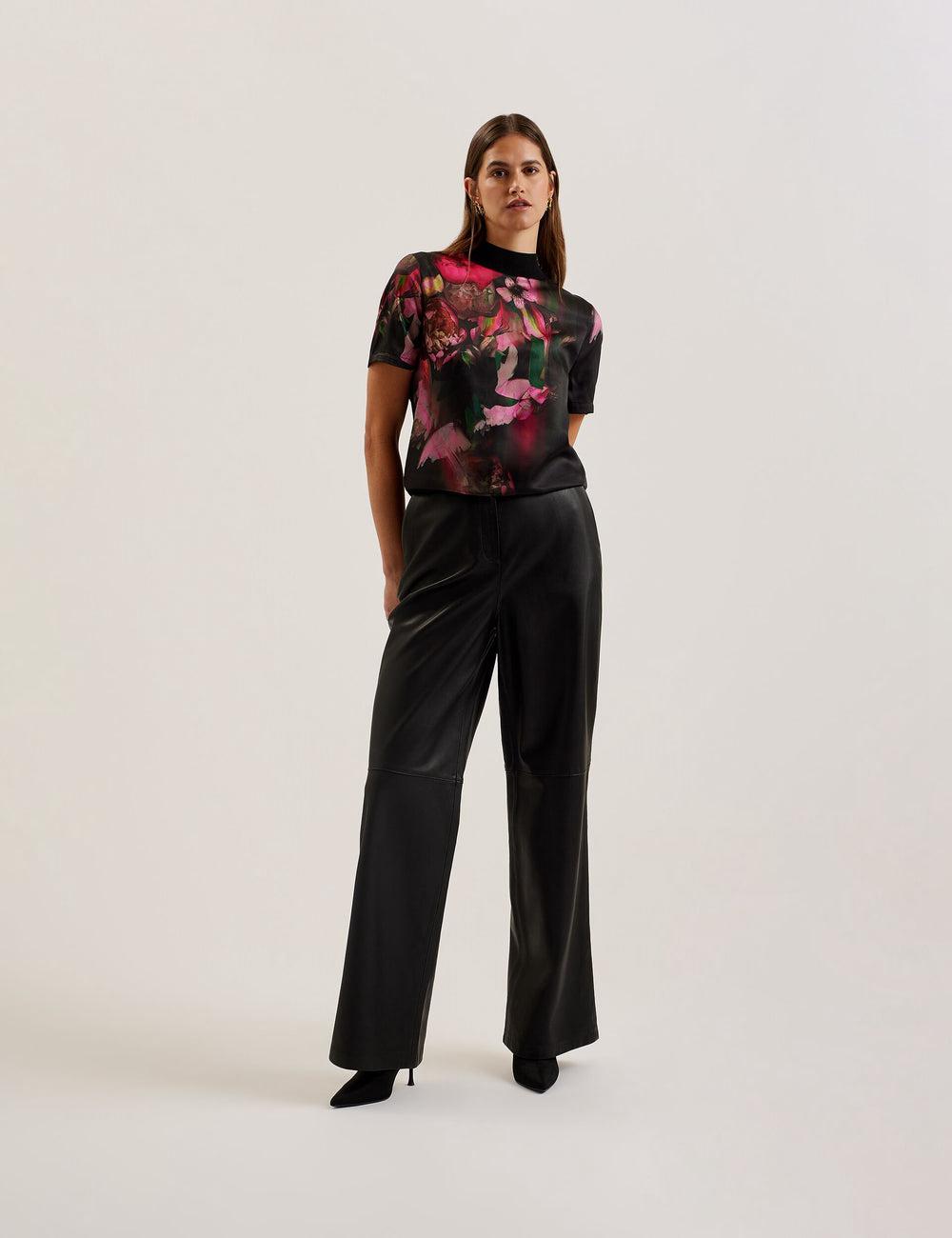 Black Women Ted Baker ASTHAA - Floral Woven Front Short Sleeve Top Blouses | SA  TRP-927510