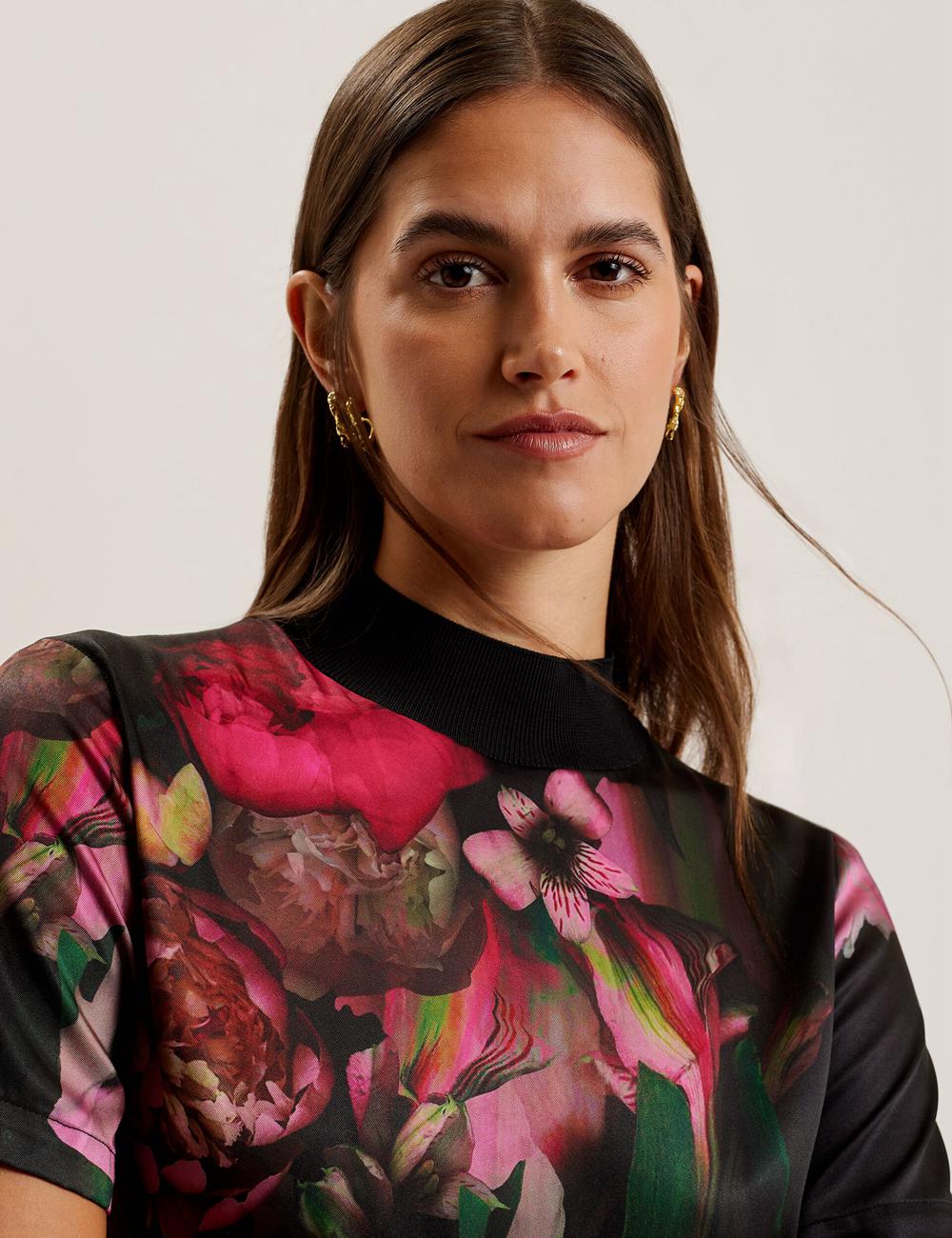 Black Women Ted Baker ASTHAA - Floral Woven Front Short Sleeve Top Blouses | SA  TRP-927510