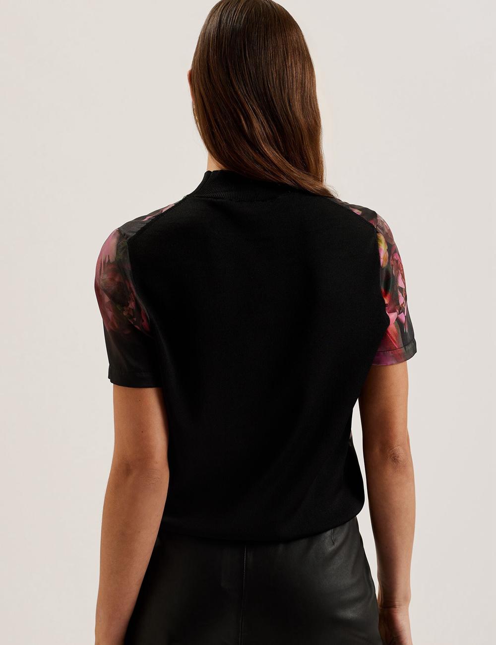 Black Women Ted Baker ASTHAA - Floral Woven Front Short Sleeve Top Blouses | SA  TRP-927510