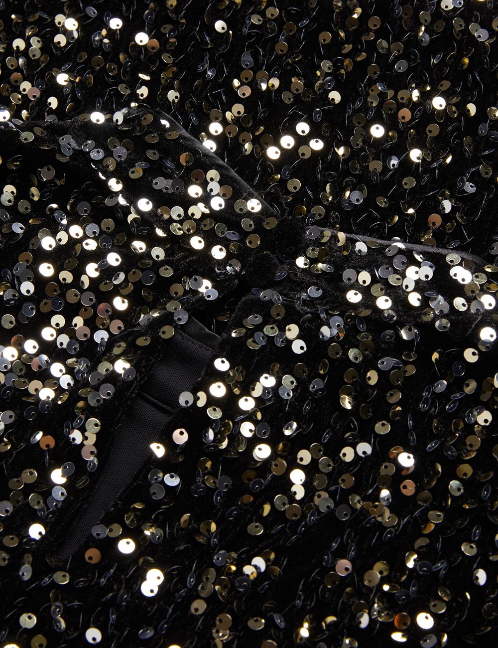Black Women Ted Baker AUDRIYY - Sequin Embellished Velvet Shift Mini Dresses | SA  TFU-278645