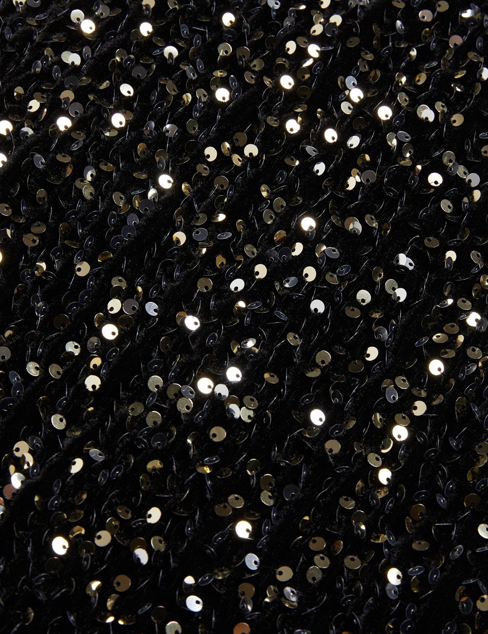 Black Women Ted Baker AUDRIYY - Sequin Embellished Velvet Shift Mini Dresses | SA  TFU-278645