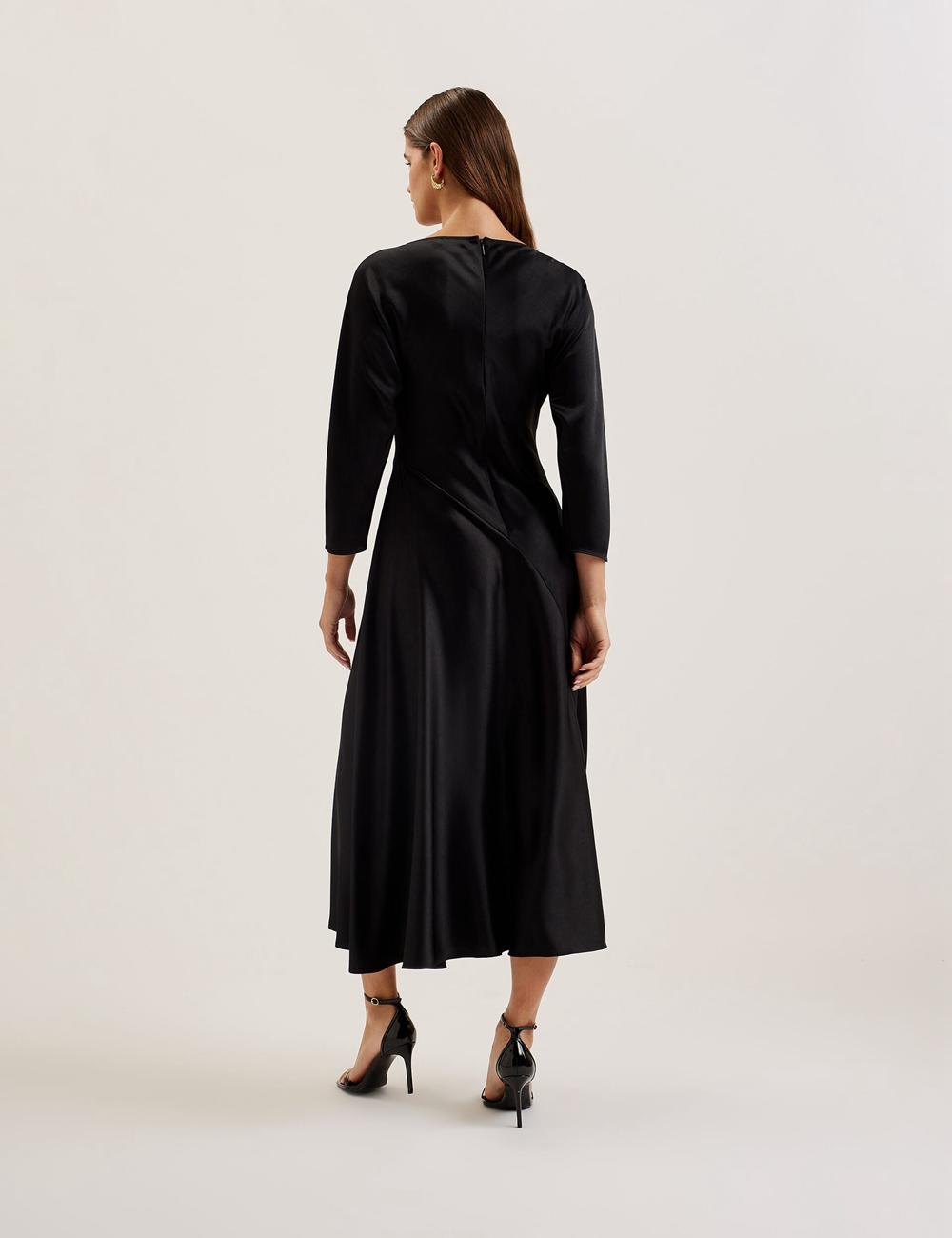 Black Women Ted Baker AVELLI - Satin Boat Neck A-Line Midi Dresses | SA  AYM-057321