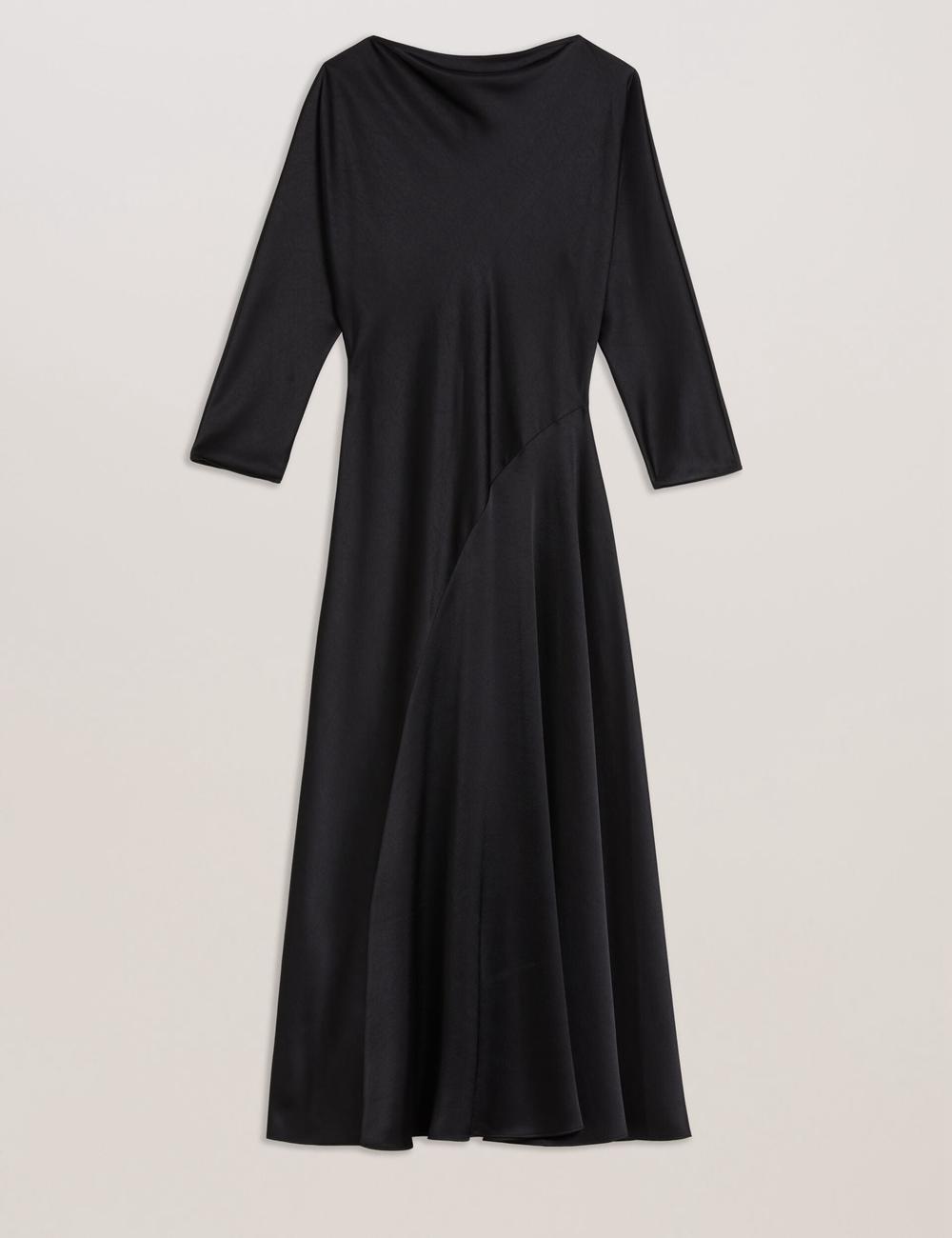 Black Women Ted Baker AVELLI - Satin Boat Neck A-Line Midi Dresses | SA  AYM-057321