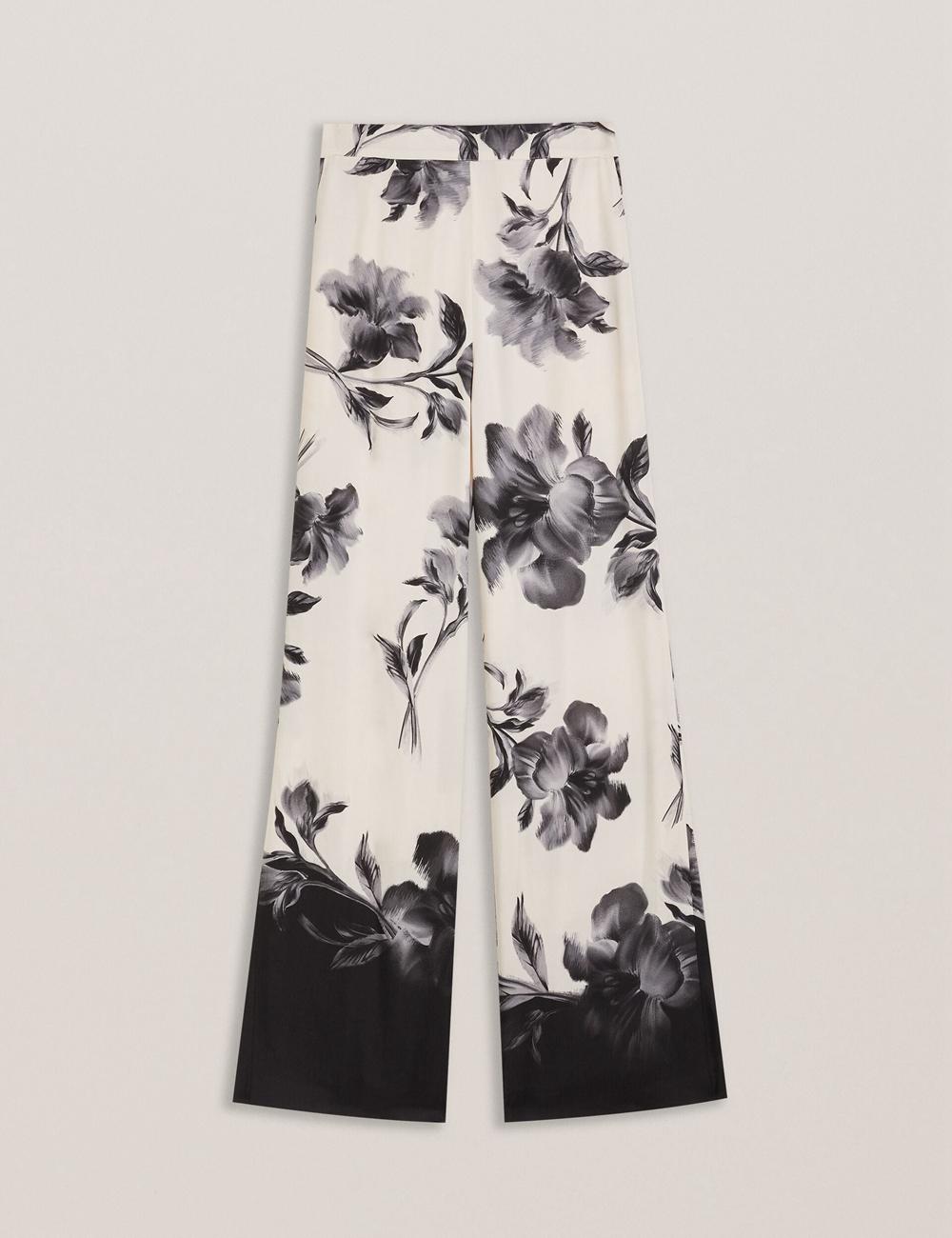 Black Women Ted Baker AWYNA - Floral Print Pull-On Wide Leg Trousers | SA  NHB-783409