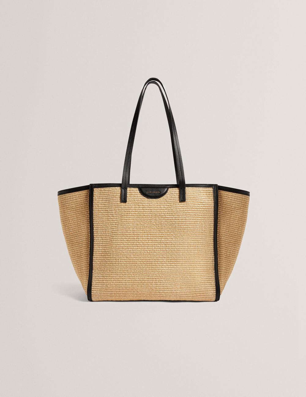 Black Women Ted Baker BARNI - Faux Raffia Leather Trim Large Shopper Shopper Bags | SA  IAL-390248