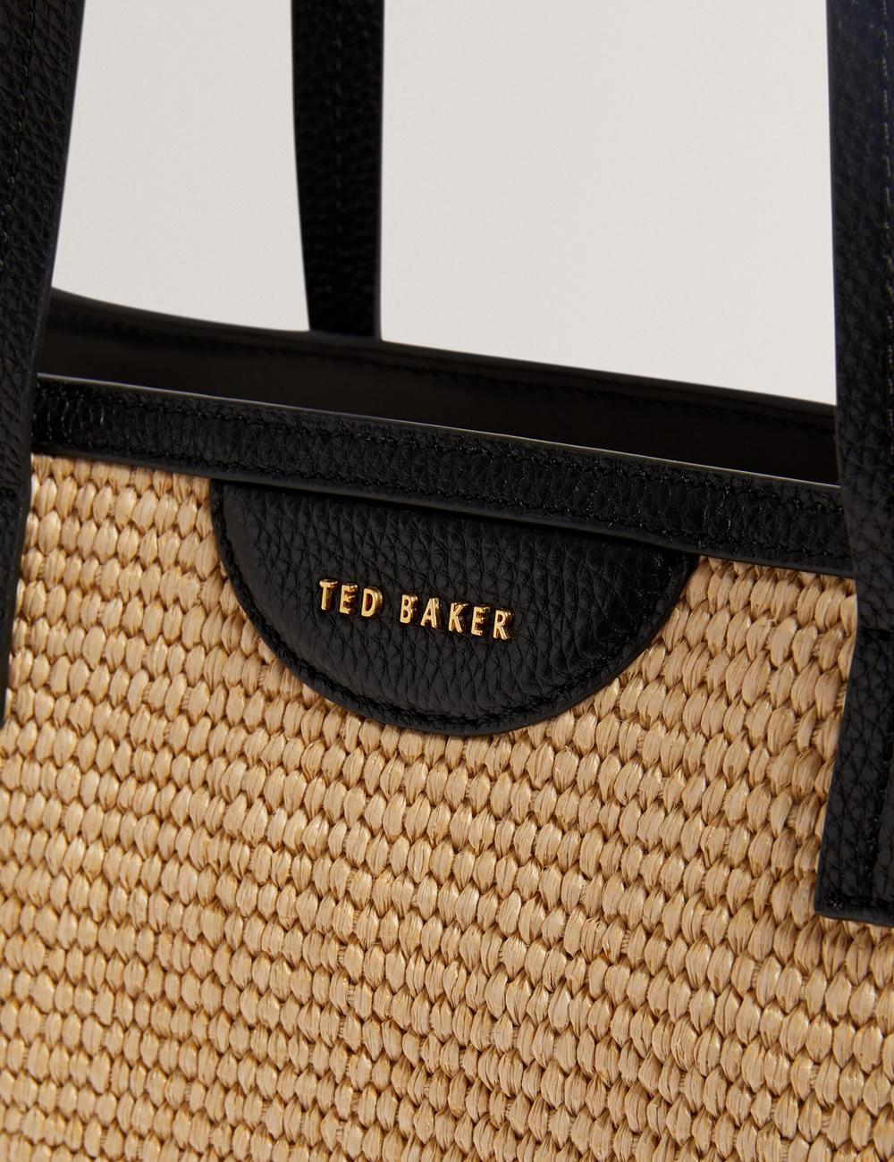 Black Women Ted Baker BARNI - Faux Raffia Leather Trim Large Shopper Shopper Bags | SA  IAL-390248