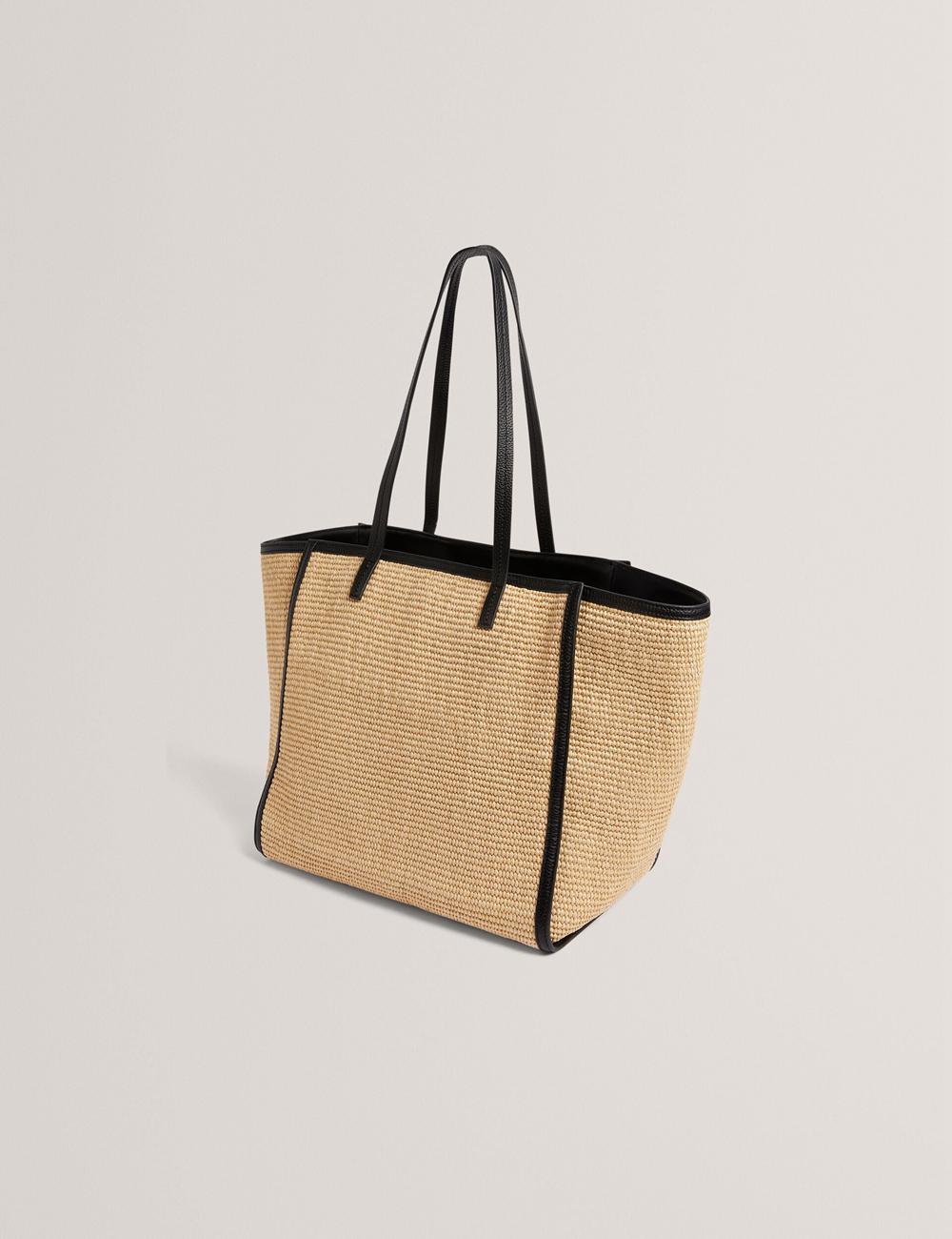 Black Women Ted Baker BARNI - Faux Raffia Leather Trim Large Shopper Shopper Bags | SA  IAL-390248