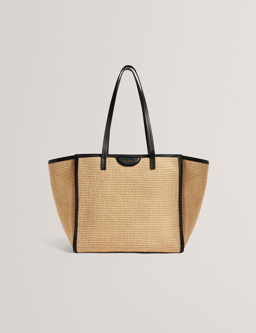 Black Women Ted Baker BARNI - Faux Raffia Leather Trim Large Shopper Shopper Bags | SA  IAL-390248