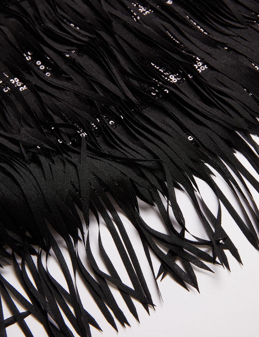 Black Women Ted Baker BARTIN - Fringed Sequin Halter Strap Mini Dresses | SA  ZUD-465382