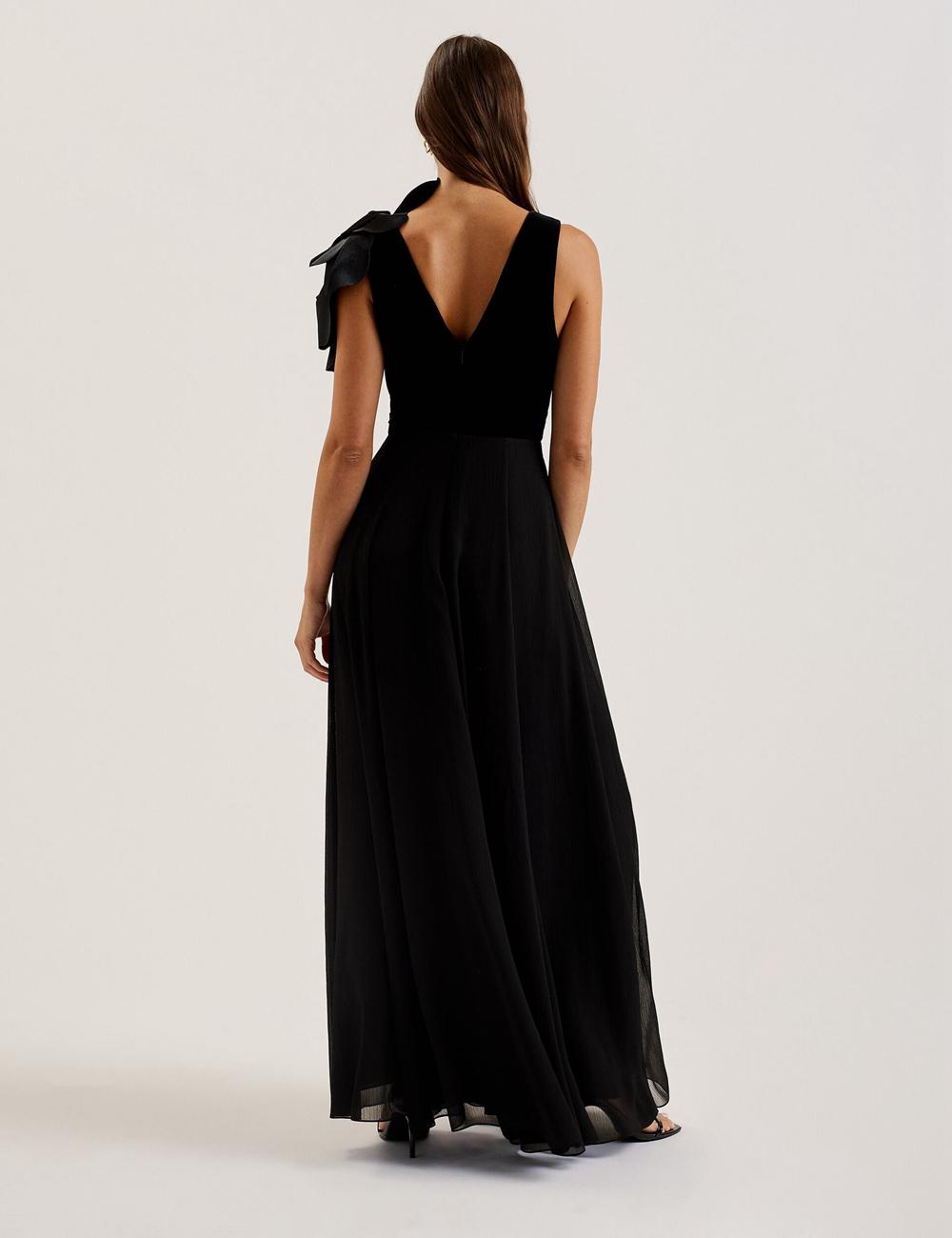 Black Women Ted Baker BEIRA - Corsage Plunge Neck Sleeveless Maxi Dresses | SA  PWM-614028