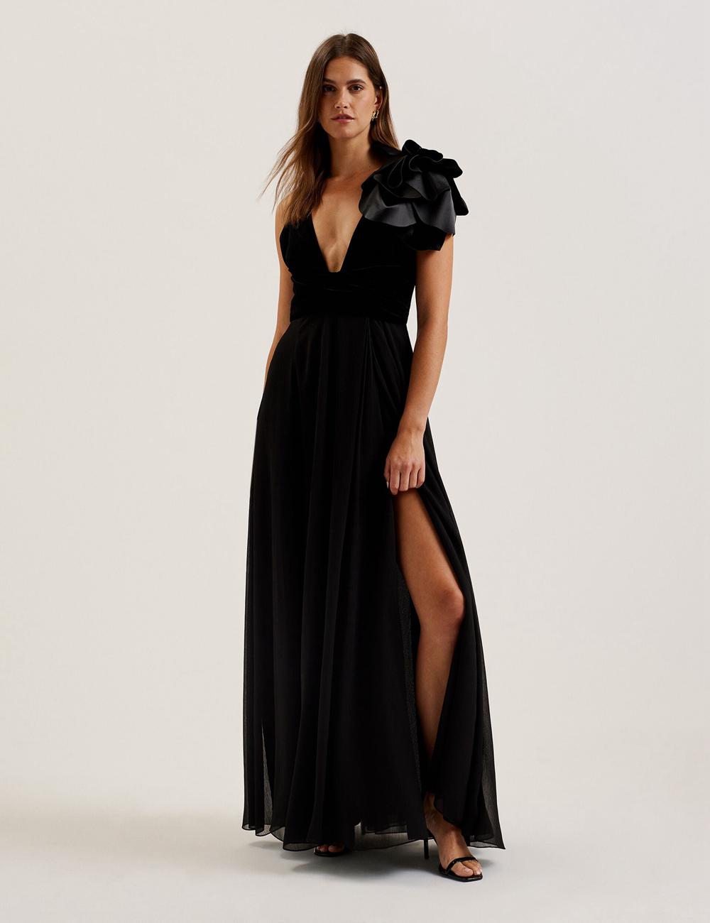 Black Women Ted Baker BEIRA - Corsage Plunge Neck Sleeveless Maxi Dresses | SA  PWM-614028