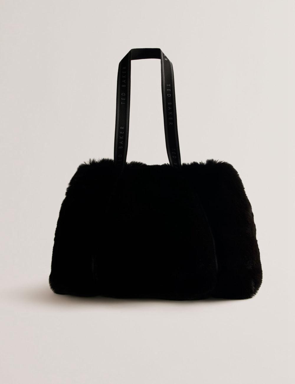 Black Women Ted Baker CADENCE - Faux Fur Webbing Strap Shopper Shopper Bags | SA  SPK-962417