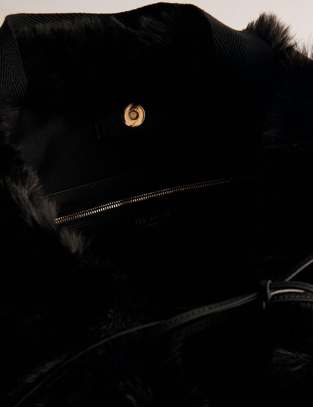 Black Women Ted Baker CADENCE - Faux Fur Webbing Strap Shopper Shopper Bags | SA  SPK-962417