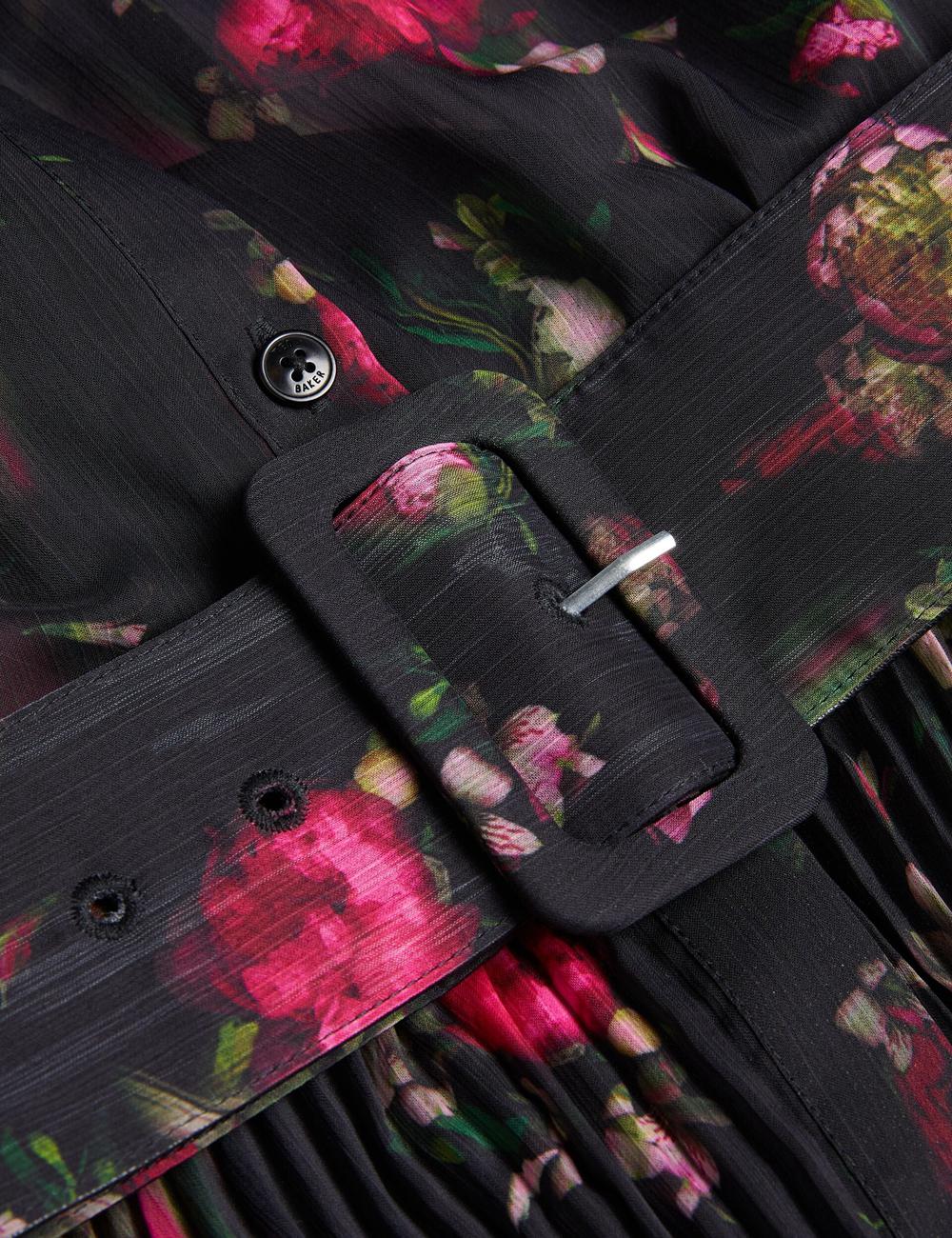 Black Women Ted Baker CEIBA - Floral Print Pleated Maxi Shirt Maxi Dresses | SA  WBH-658043