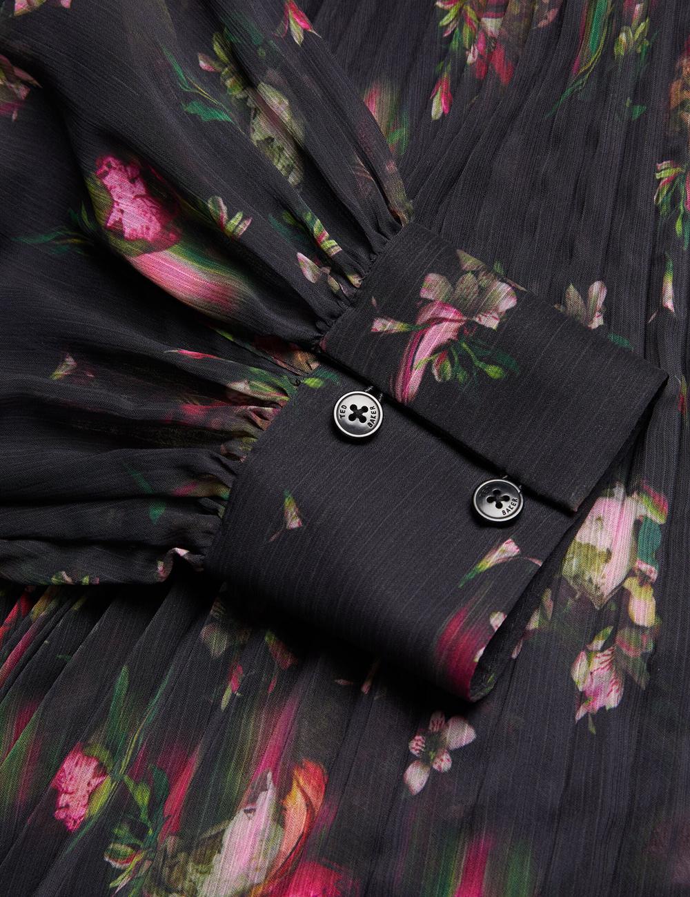 Black Women Ted Baker CEIBA - Floral Print Pleated Maxi Shirt Maxi Dresses | SA  WBH-658043