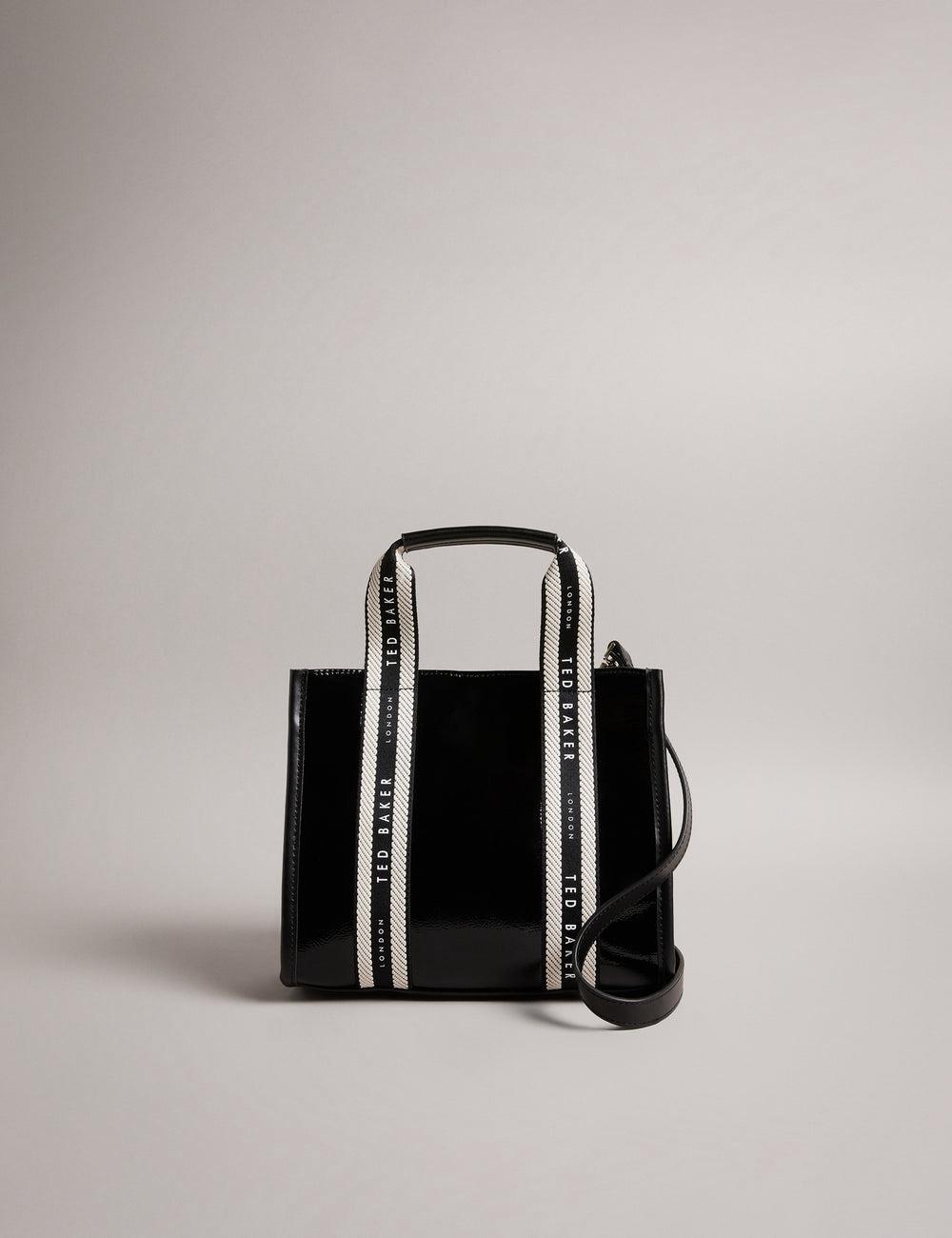 Black Women Ted Baker CELIANE - Branded Webbing Patent Small Tote Bags | SA  YPK-947285