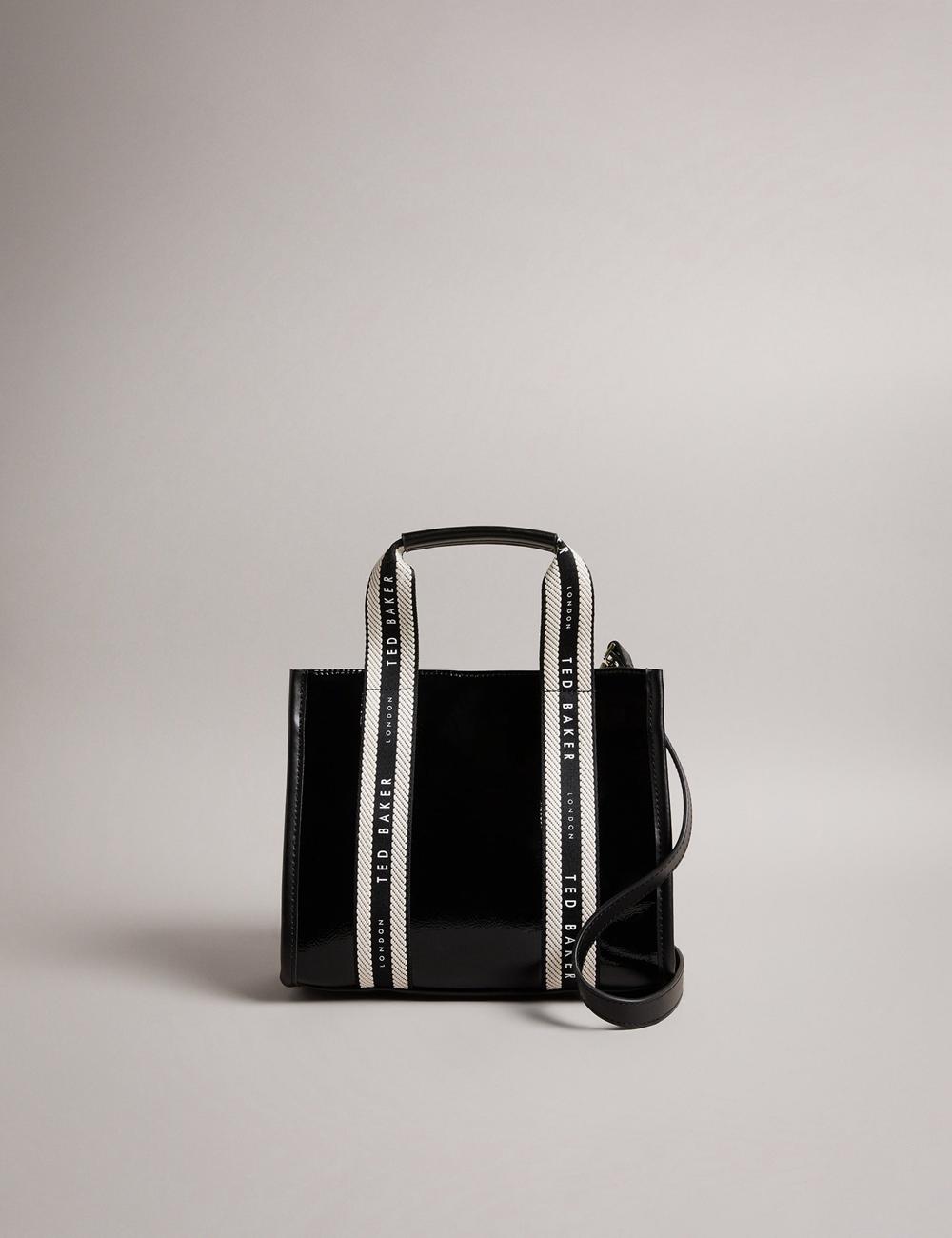 Black Women Ted Baker CELIANE - Branded Webbing Patent Small Tote Bags | SA  YPK-947285