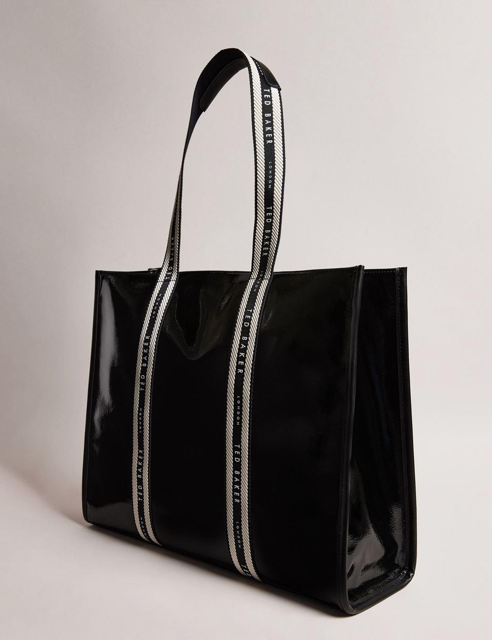 Black Women Ted Baker CELINIE - Branded Webbing Faux Leather Tote Bags | SA  HAL-728513