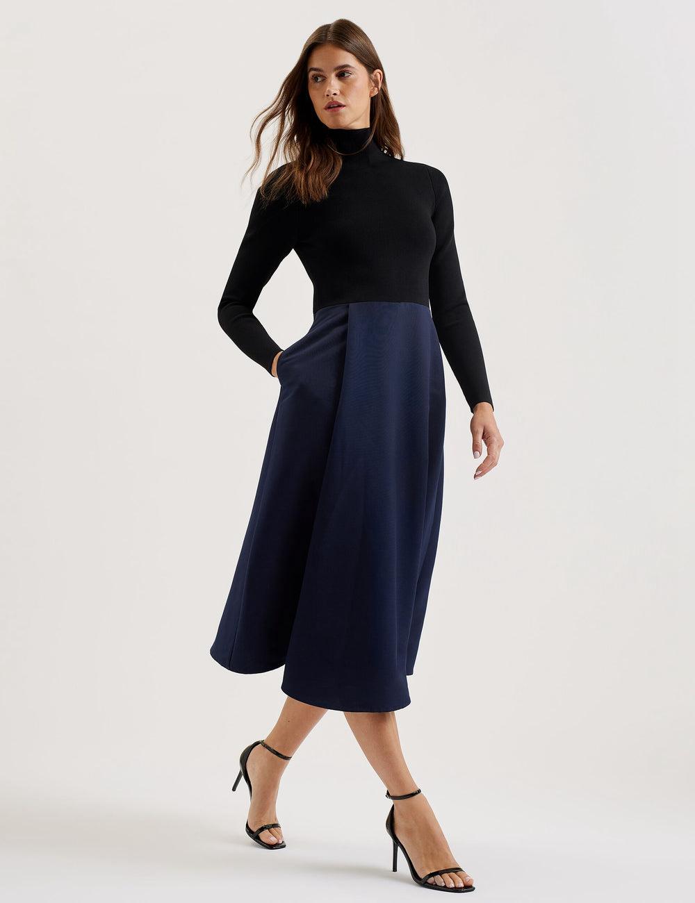 Black Women Ted Baker CHIRA - Knit Bodice With Wrap Skirt Midi Dresses | SA  KFY-537246